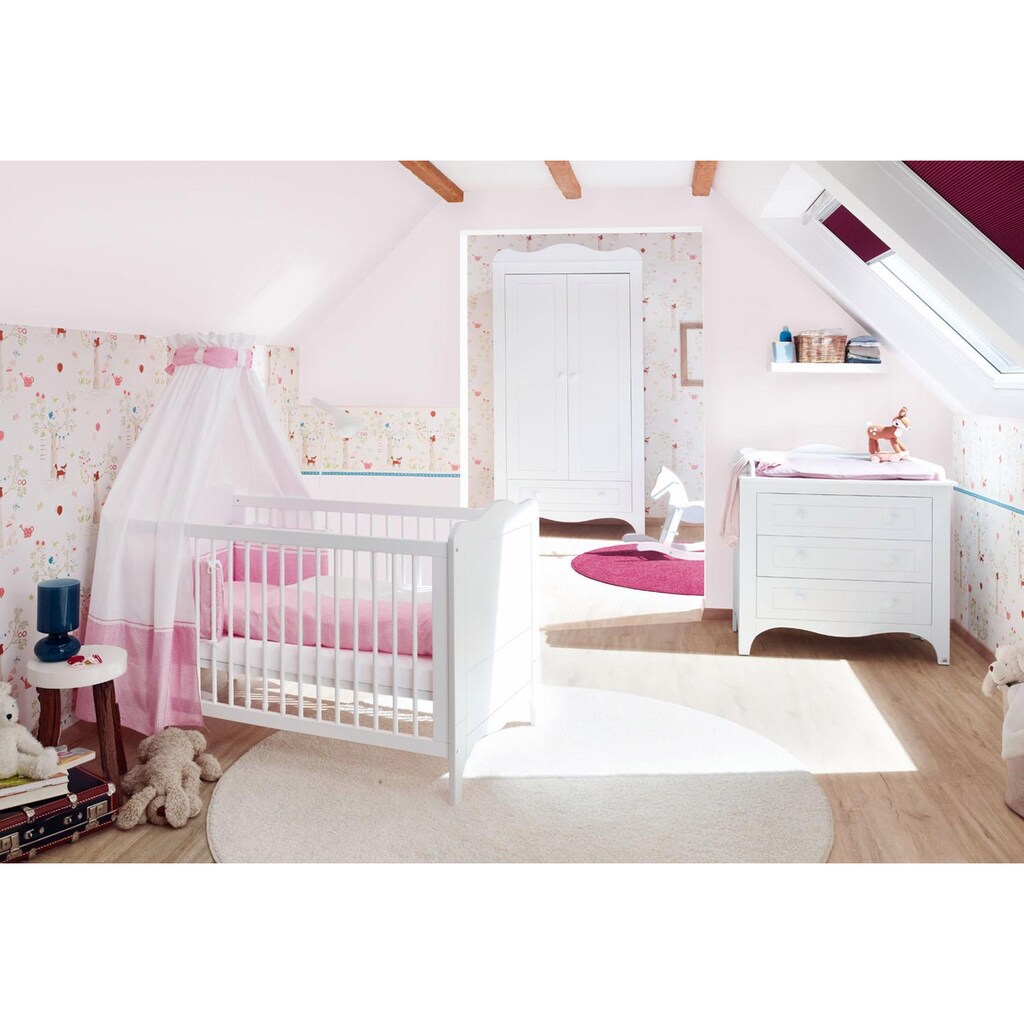 Pinolino® Babyzimmer-Komplettset »Fleur«, (Set, 3 St.), breit; mit Kinderbett, Schrank und Wickelkommode