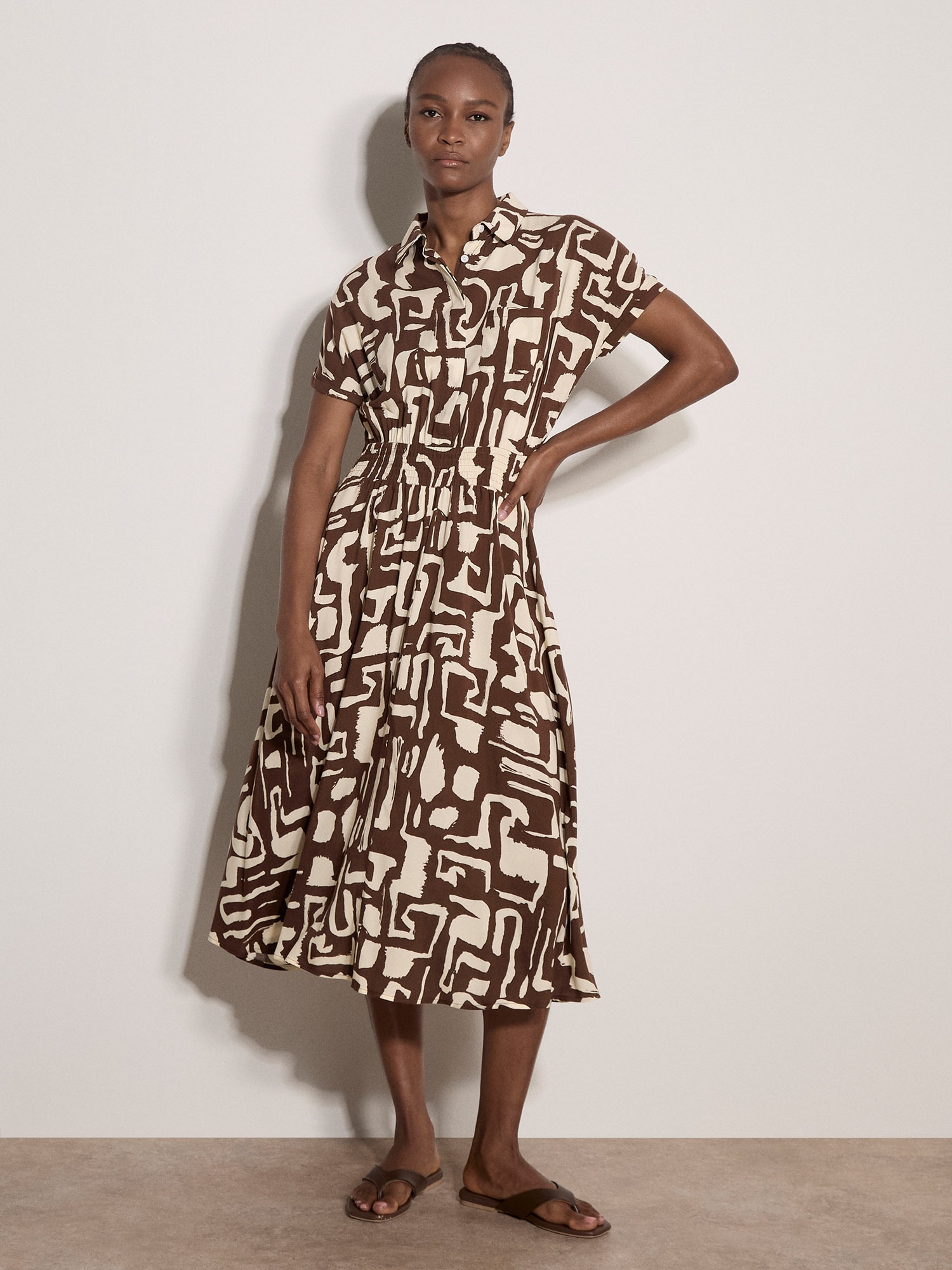 Apricot Midikleid "Geo-Midikleid" im griechischem Muster