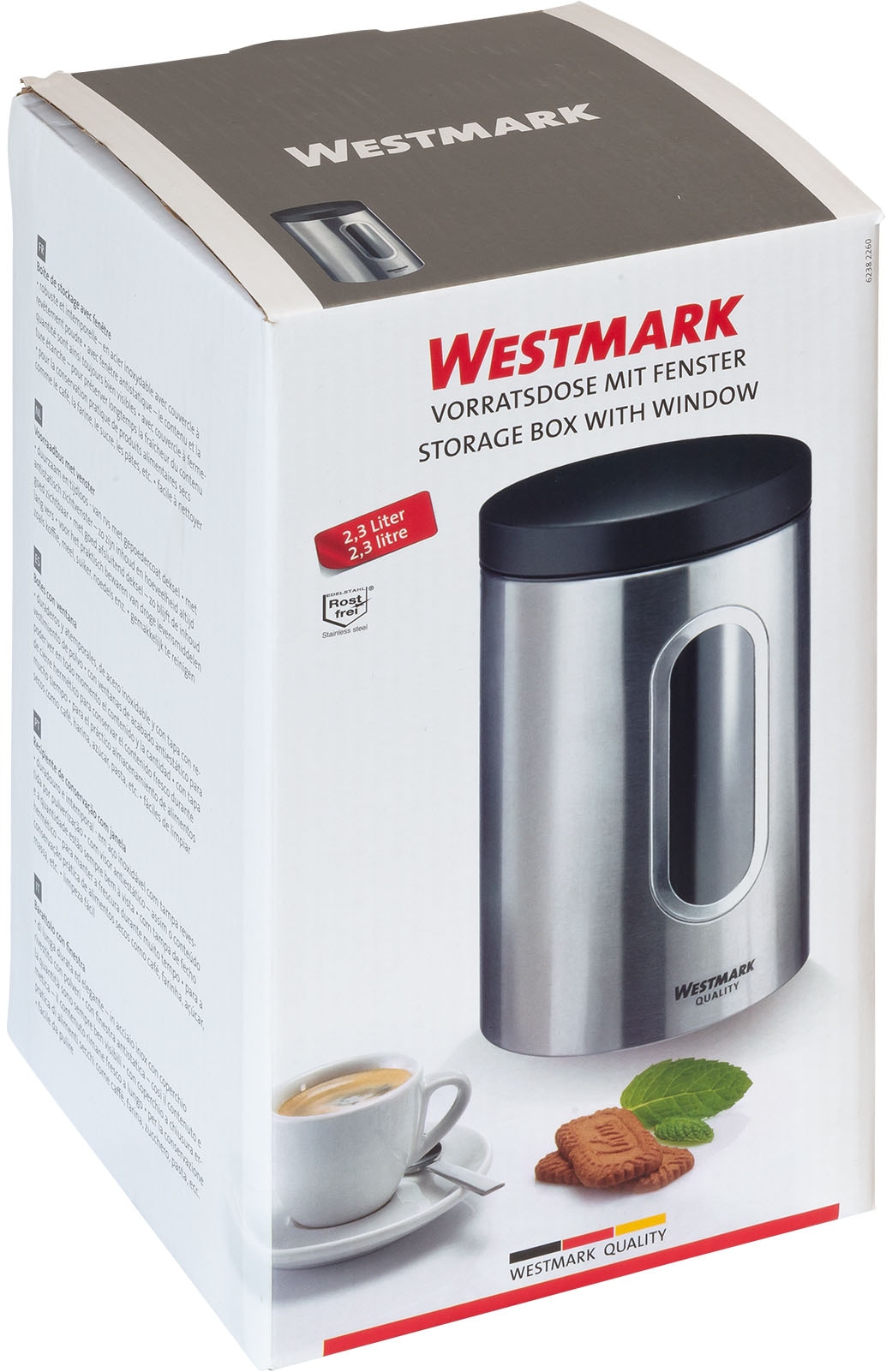 WESTMARK Vorratsdose »Vorratsdose mit Fenster 2300 ml«, (1 tlg.), Edelstahl Vorratsbehälter für Kaffee, Mehl, Zucker etc.