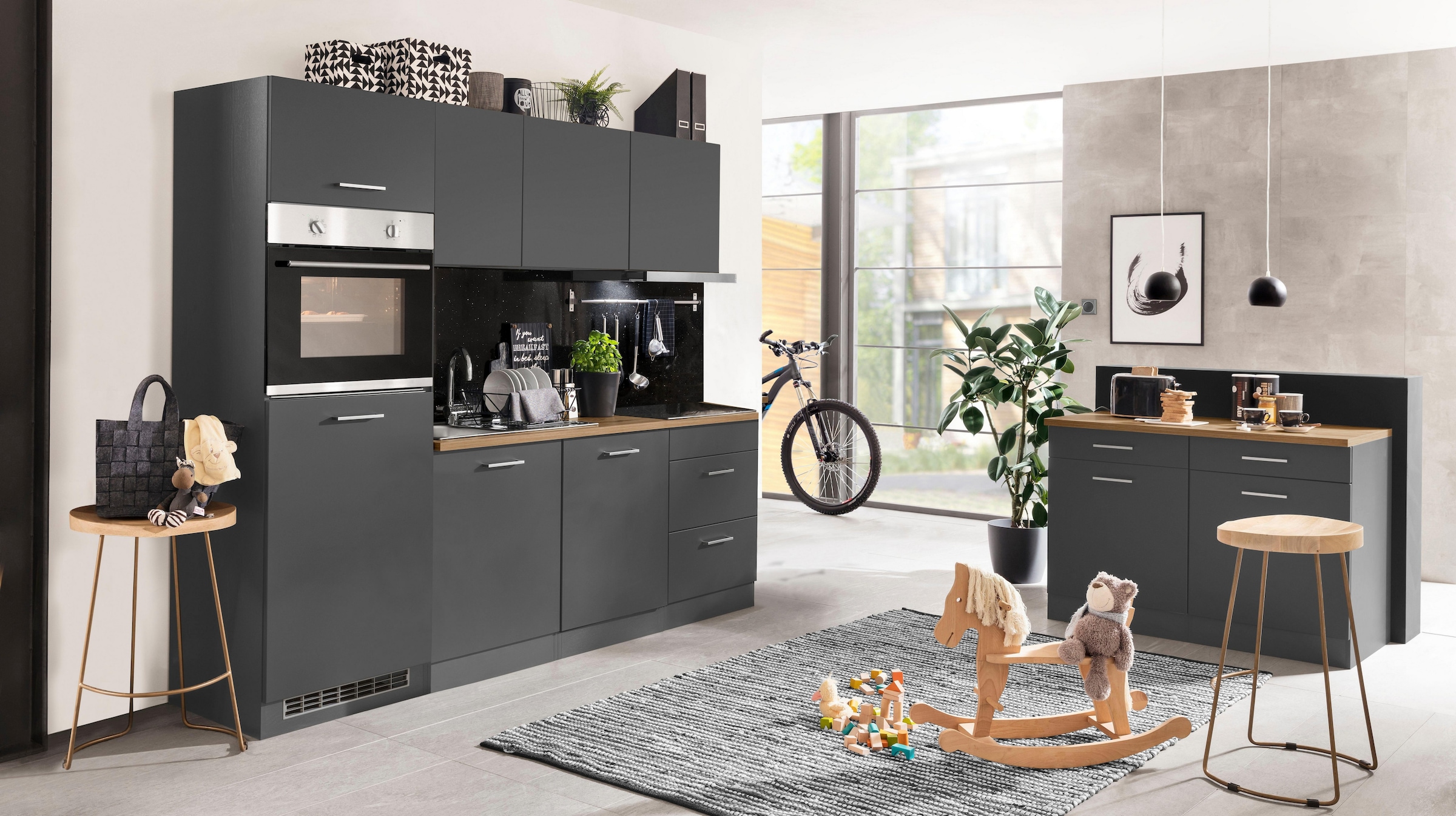 KOCHSTATION Küchenzeile »KS-Kehl«, mit E-Geräten, Breite 240 cm, inkl. Kühlschrank und Geschirrspüler