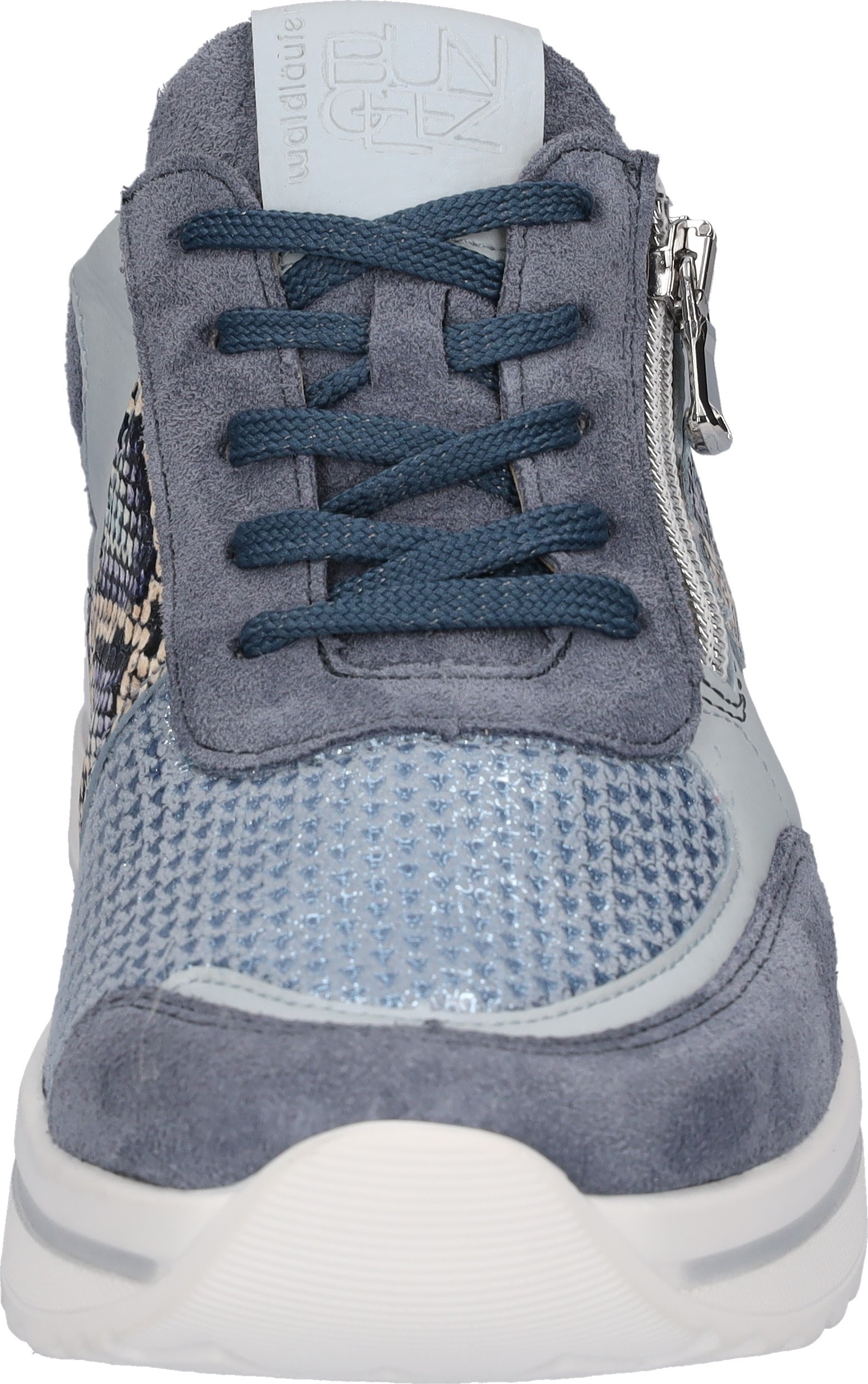 Keilsneaker WALDLÄUFER "K-LUANA-Soft", Damen, Gr. 7 (40,5), jeansblau, hellblau, Nappaleder, Nubukleder, Textil, Veloursleder, Reptilienprägung, kontrastfarbene Details, metallic, Schuhe, Komfortschuh mit Bungeez-Funktion für Hallux Valgus, K-Weite 3