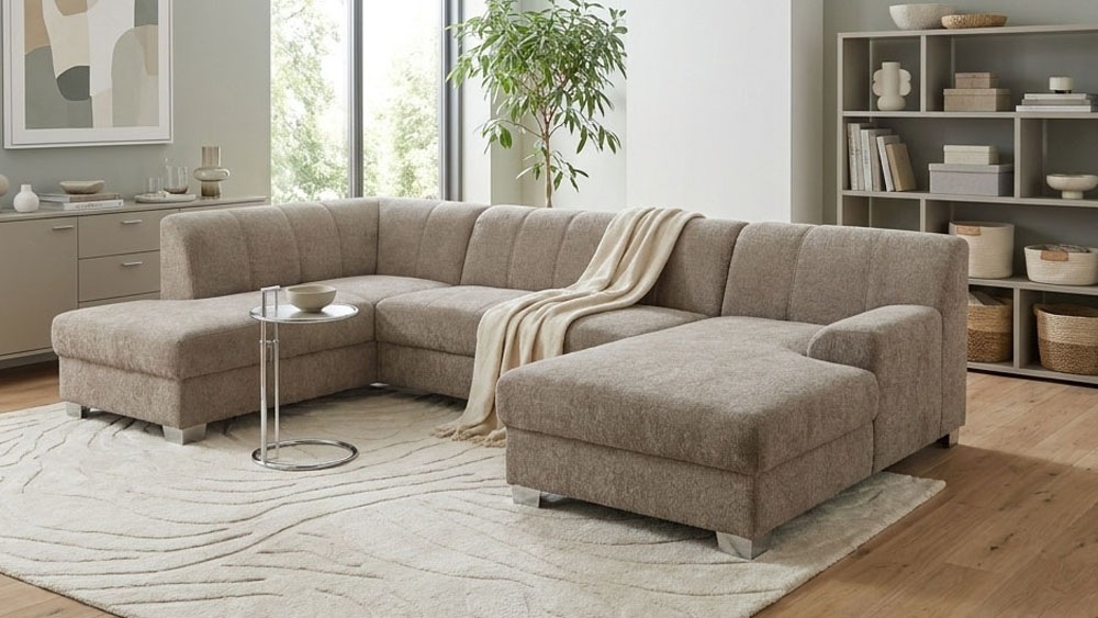 OTTO home "Lolland 296 x 195 cm, modern, mit Steppungen, mittelfester Sitz" mit Schlaffunktion, U-Form, aus Pet Friendly Bezug