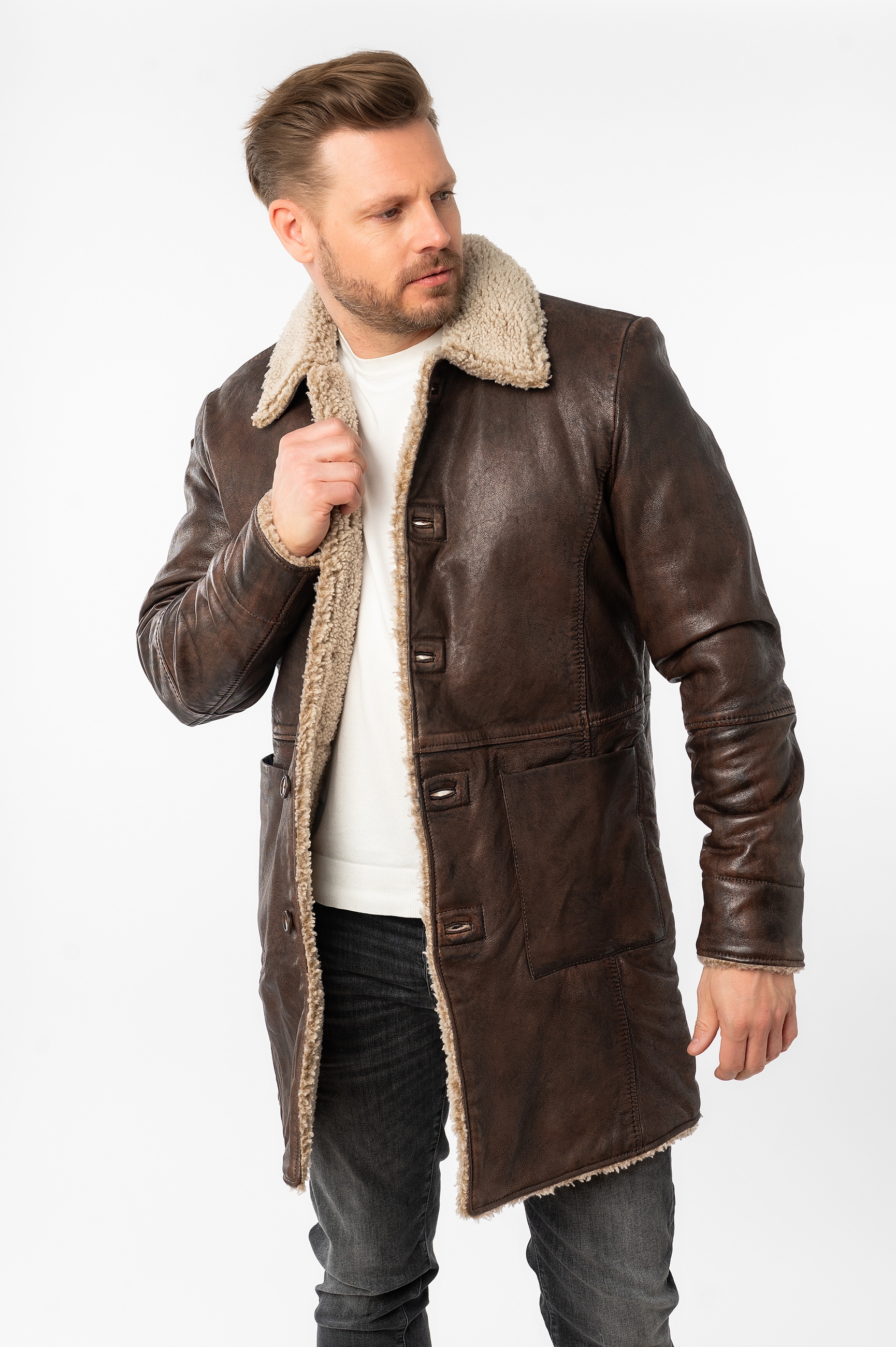 Mauritius Ledermantel »MMGrisz« Umlegekragen mit Kunstfellbesatz