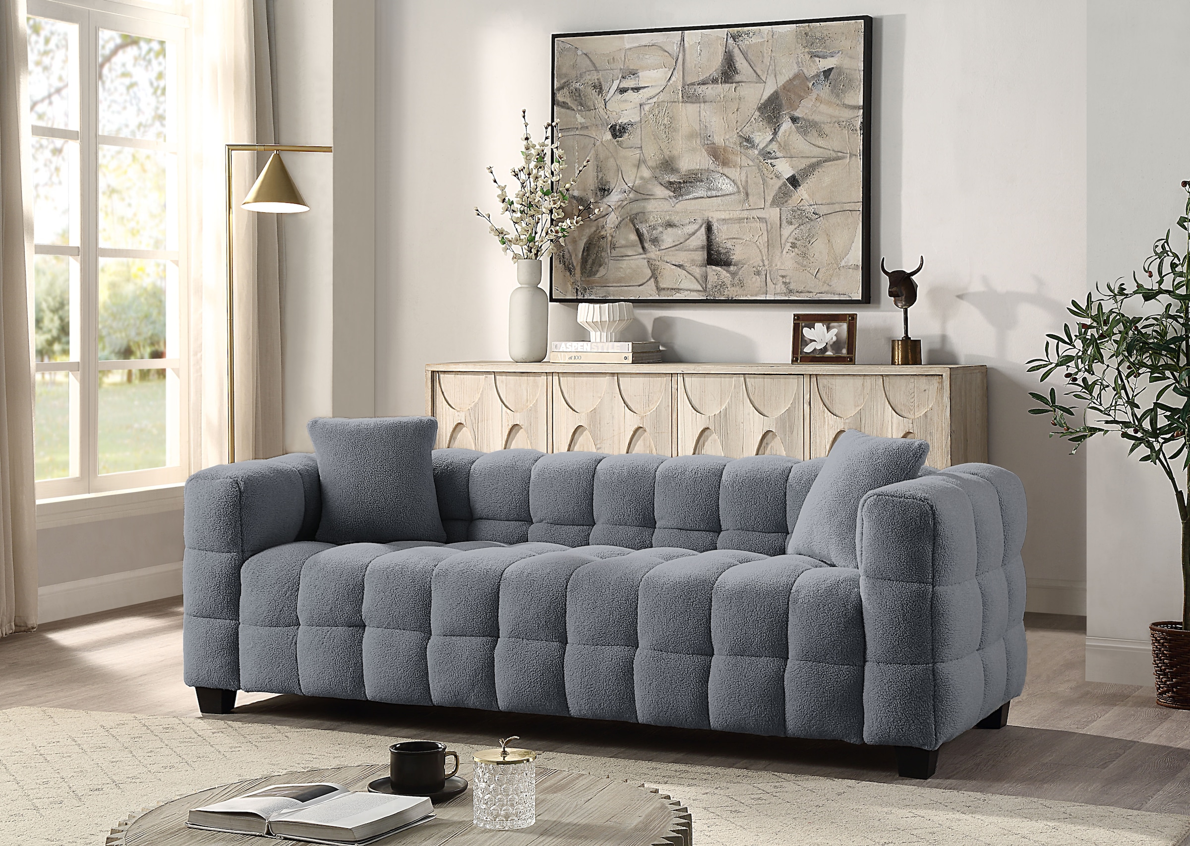 ATLANTIC home collection 3-Sitzer "Stella Design-Sofa mit Steppung, Bubble-Optik, B: 206cm" inkl. 2 Zierkissen und mit modernem Teddy Stoff