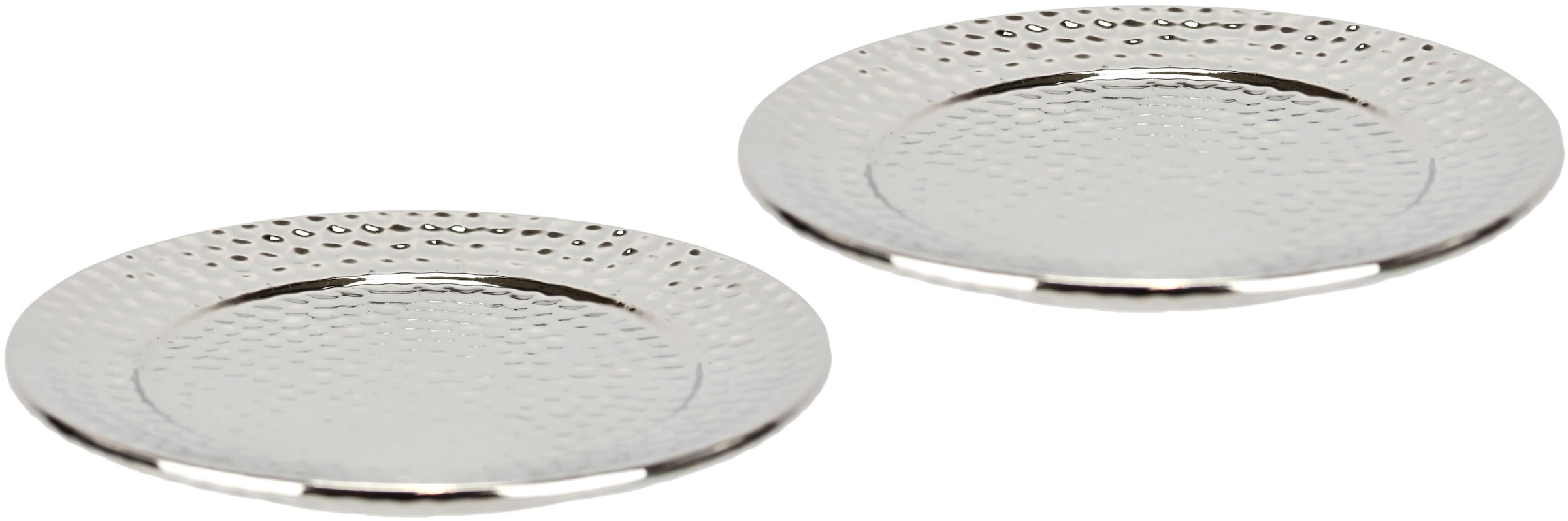 I.GE.A. Dekotablett »Keramik-Schale rund«, (2 St.), 2er Set Dekoschale silber Tablett Weihnachtsdeko Deko Advents-Tablett