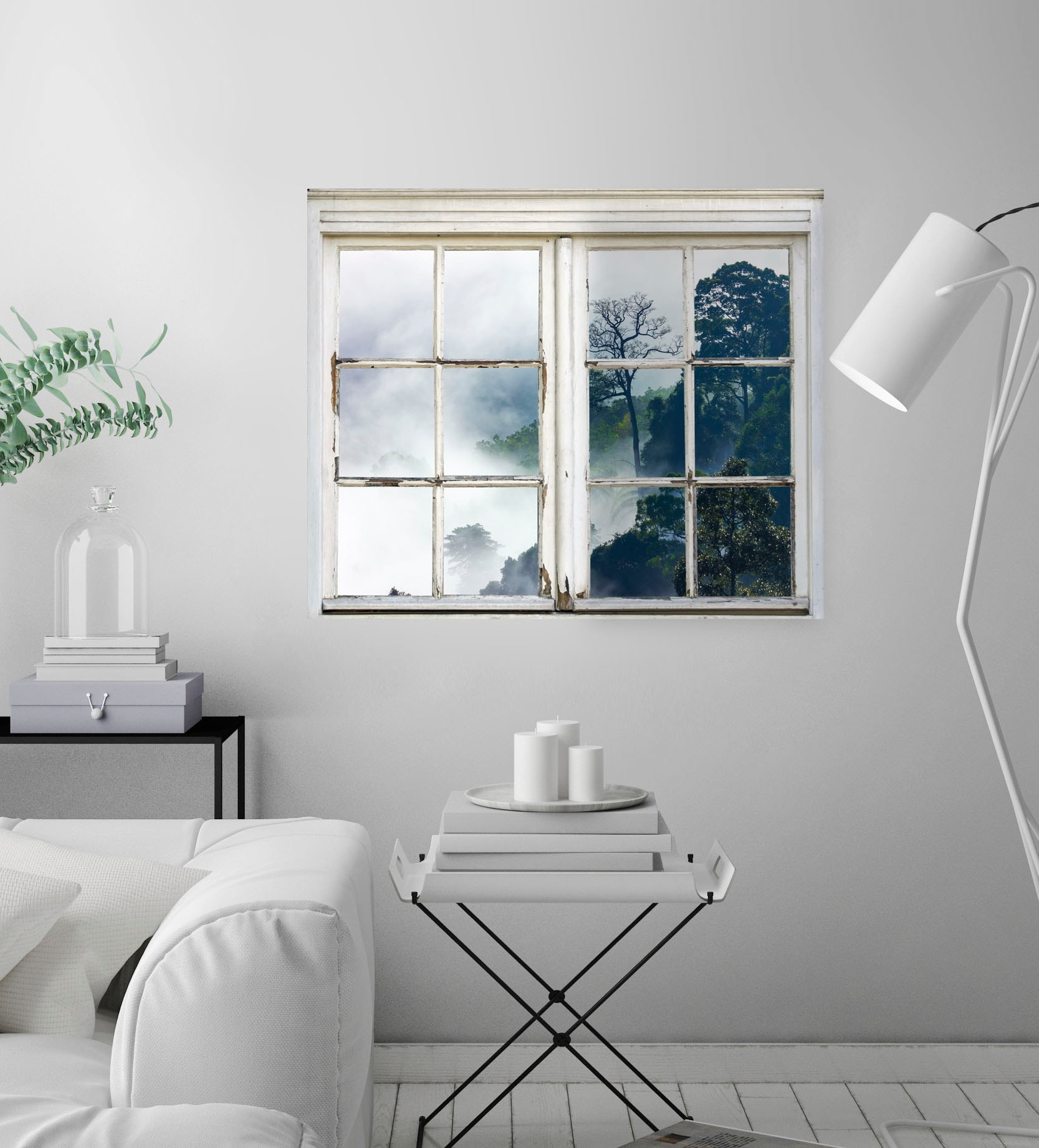 queence Wandsticker »Nebeliger Wald«, Wandsticker, Wandbild, selbstklebend, 3D, Fenster