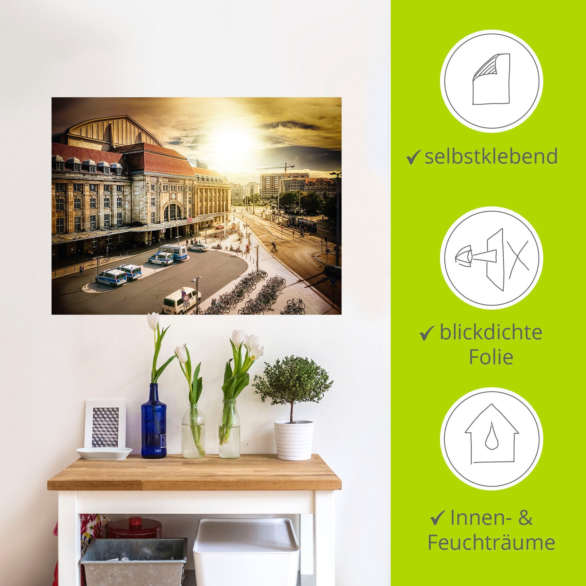 Artland Wandbild »Hauptbahnhof Leipzig im Sonnenuntergang«, Gebäude, (1 St.), als Alubild, Leinwandbild, Wandaufkleber oder Poster in versch. Größen