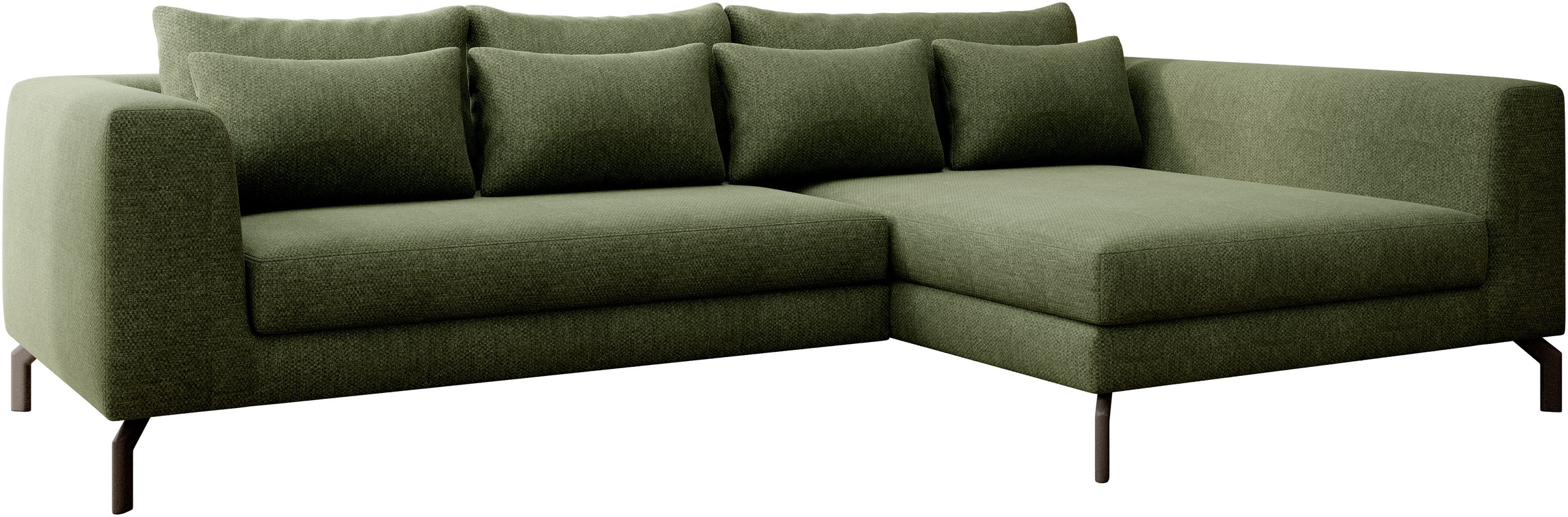 INOSIGN Ecksofa »Cross, mit softem Sitz, L-Form, wendbare Zierkissen, Breite 284 cm«, Couch mit vielen Kissen, stylische Kreuznaht, elegante Metallfüße