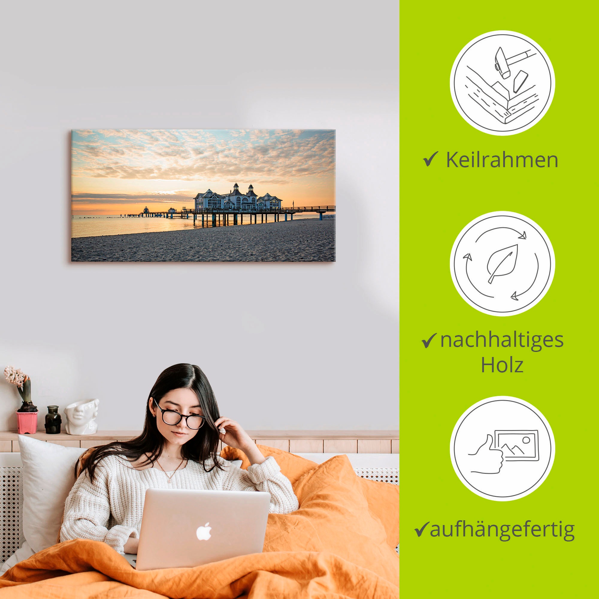 Artland Wandbild »Seebrücke Sellin bei Sonnenaufgang«, Strand, (1 St.), als Leinwandbild, Poster, Wandaufkleber in verschied. Größen