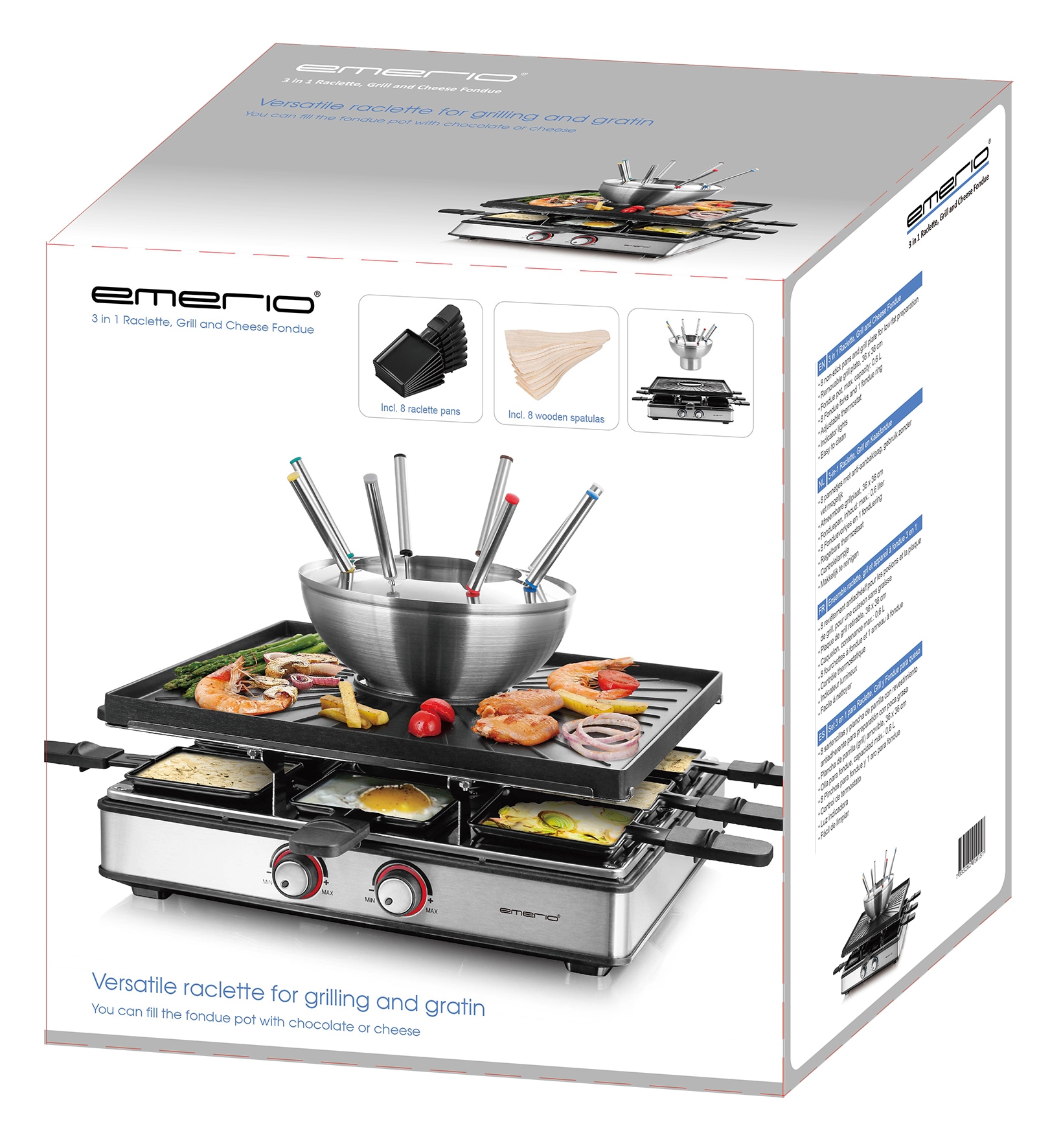 Emerio Raclette »RG-128187«, 8 St. Raclettepfännchen, 2200 W, 3in1 Raclette - Grill - Fondue