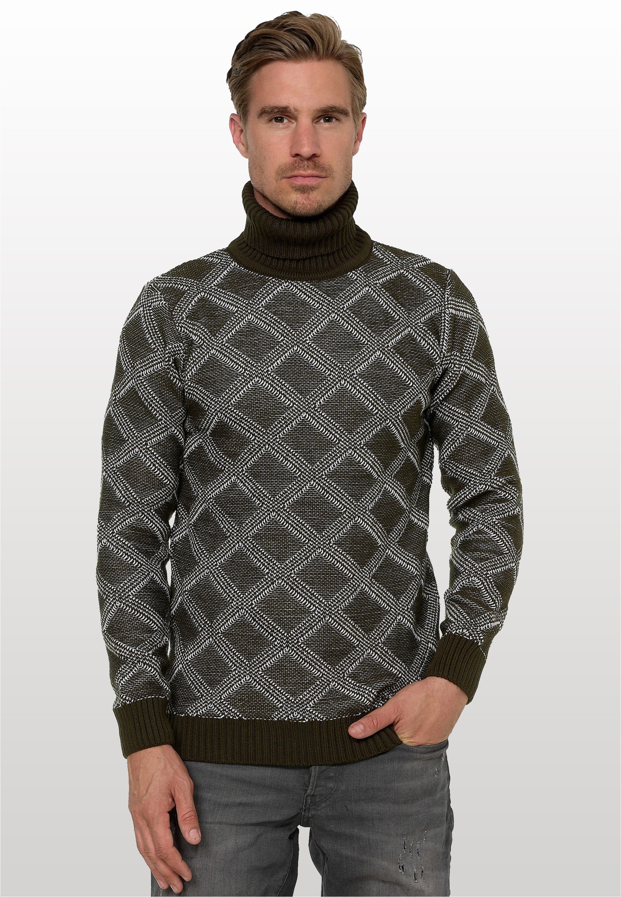 Rusty Neal Rollkragenpullover mit stylischem Karo-Muster