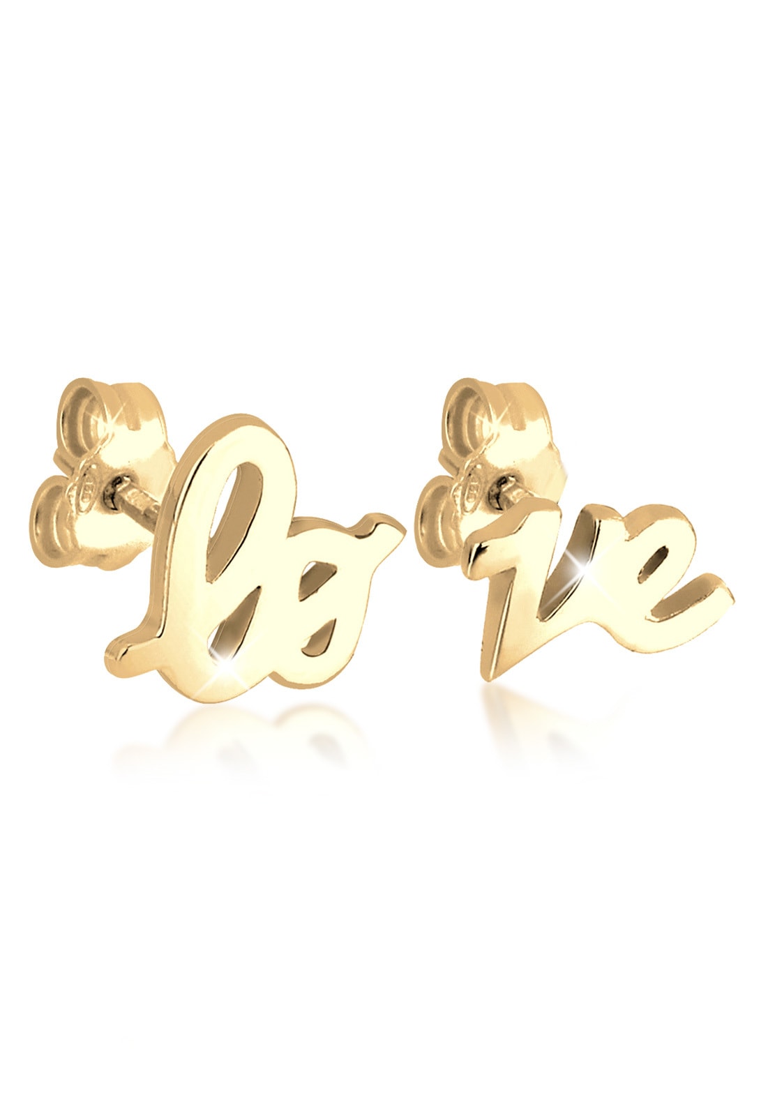 "Paar Ohrstecker ELLI ""Ohrringe Love Statement Schriftzug Liebe Silber vergoldet"" Gr. 10, gold, Ohrringe, Damen, 10, ohne Stein, Silber 925