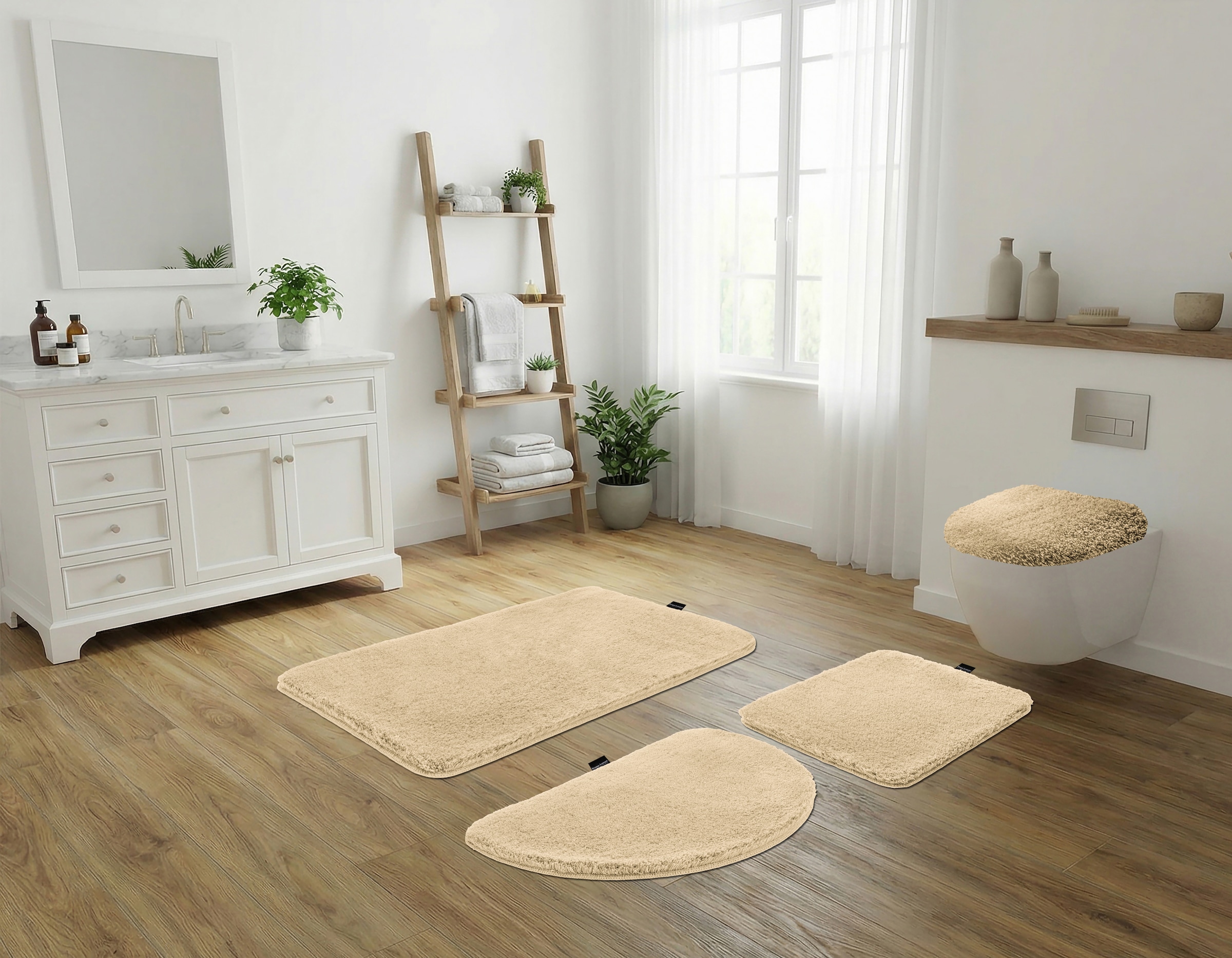 Bruno Banani Badematte »Lana Premium, Badvorleger, Badezimmer Teppich« Höhe 30 mm rutschhemmend beschichtet fußbodenheizungsgeeignet | schnell trocknend | strapazierfähig Badteppich, Badematten, unifarben, rechteckig, 3-tlg. Set & halbrund