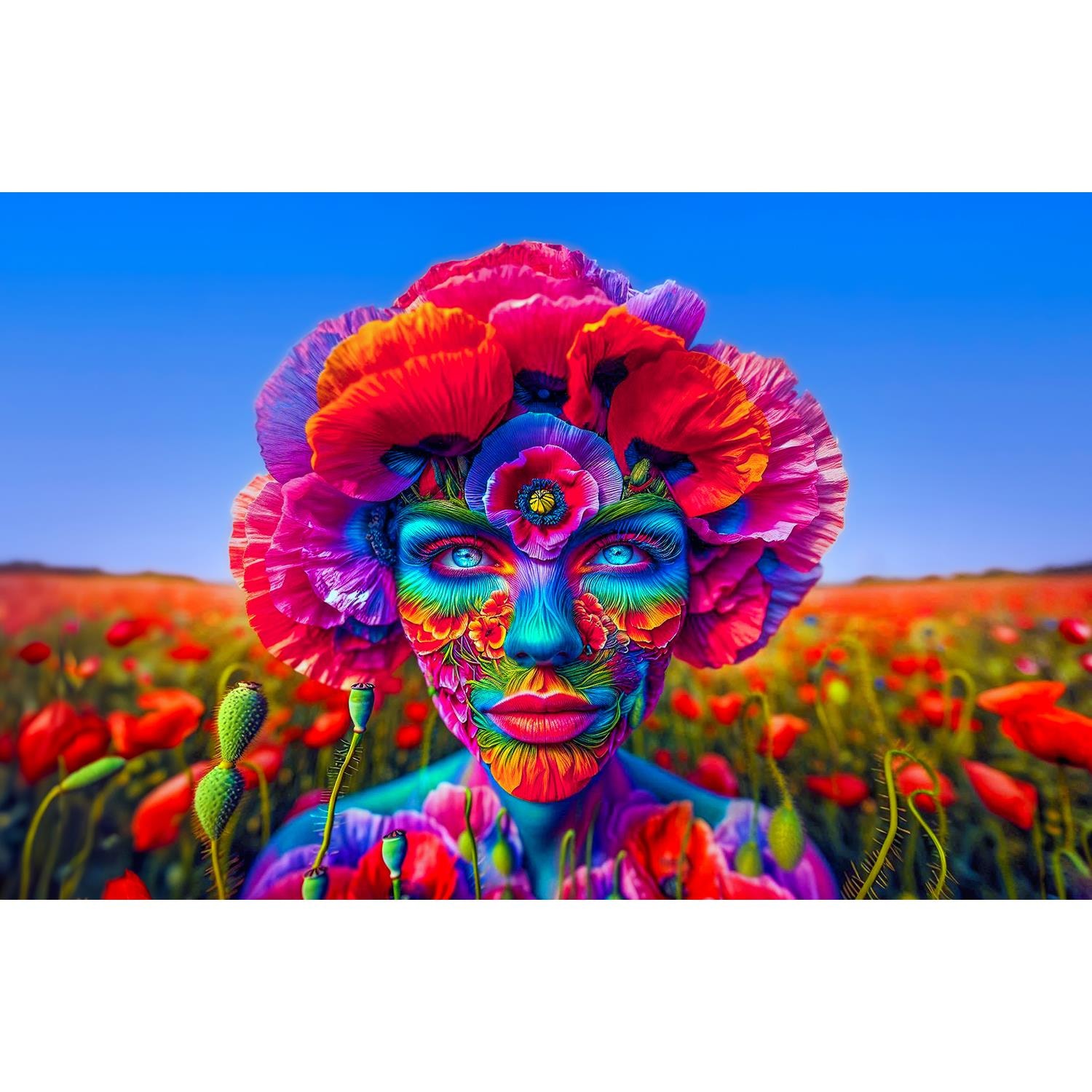 queence Acrylglasbild »Mohn-Zeit«, Fantasy-Frau-Blumen-Blumenbilder-Mann, (1 St.), Kunst, knallige Farben, bunt