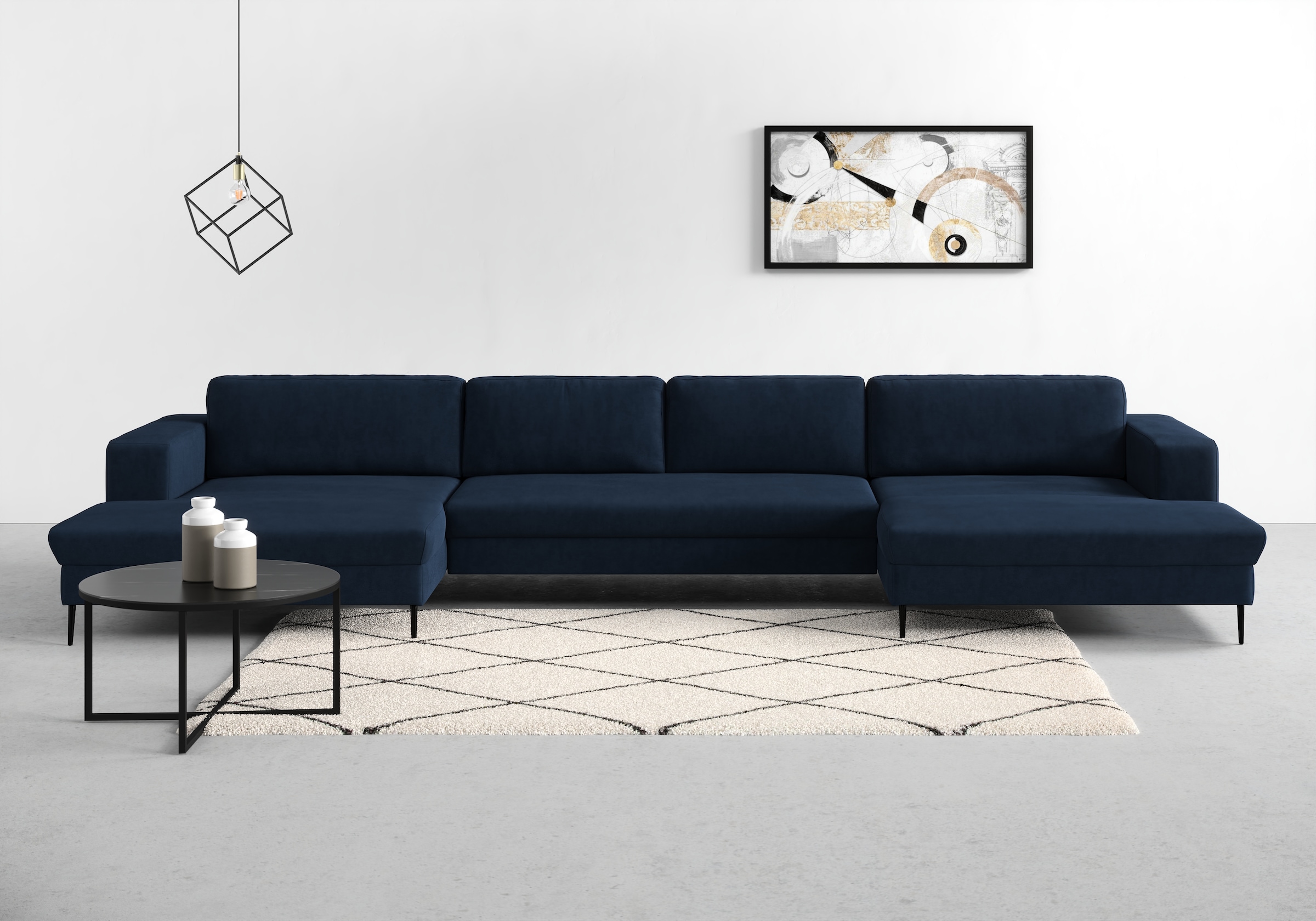 DOMO collection "Modica U-Form aktuelles, kubisches Design mit 2 Recamieren, viel Platz" XXL, auch in Cord, Fußhöhe passend für gängige Saugroboter