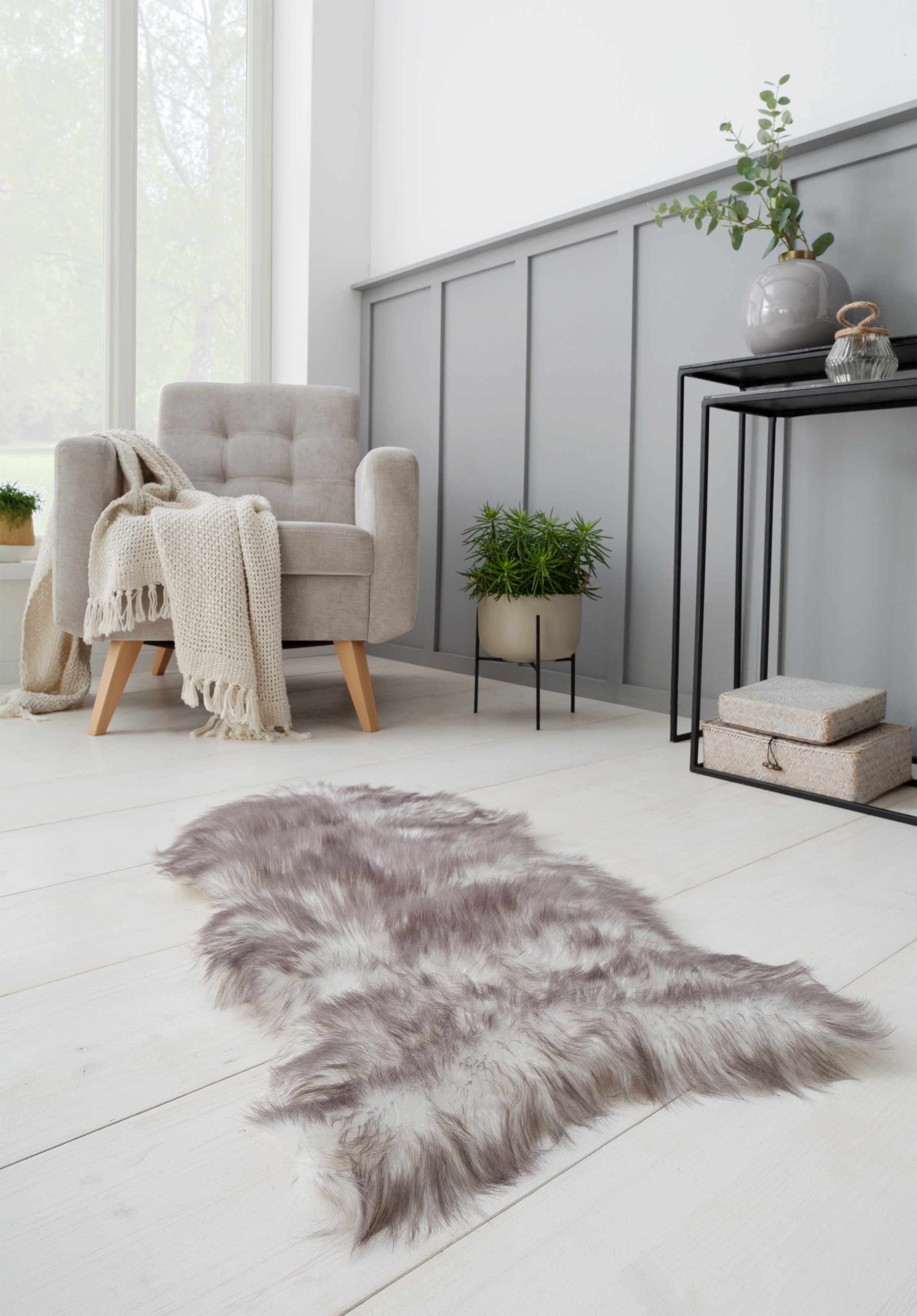 my home Fellteppich "Sammo" fellförmig 60 mm Höhe Kunstfell, leuchtende Far günstig online kaufen