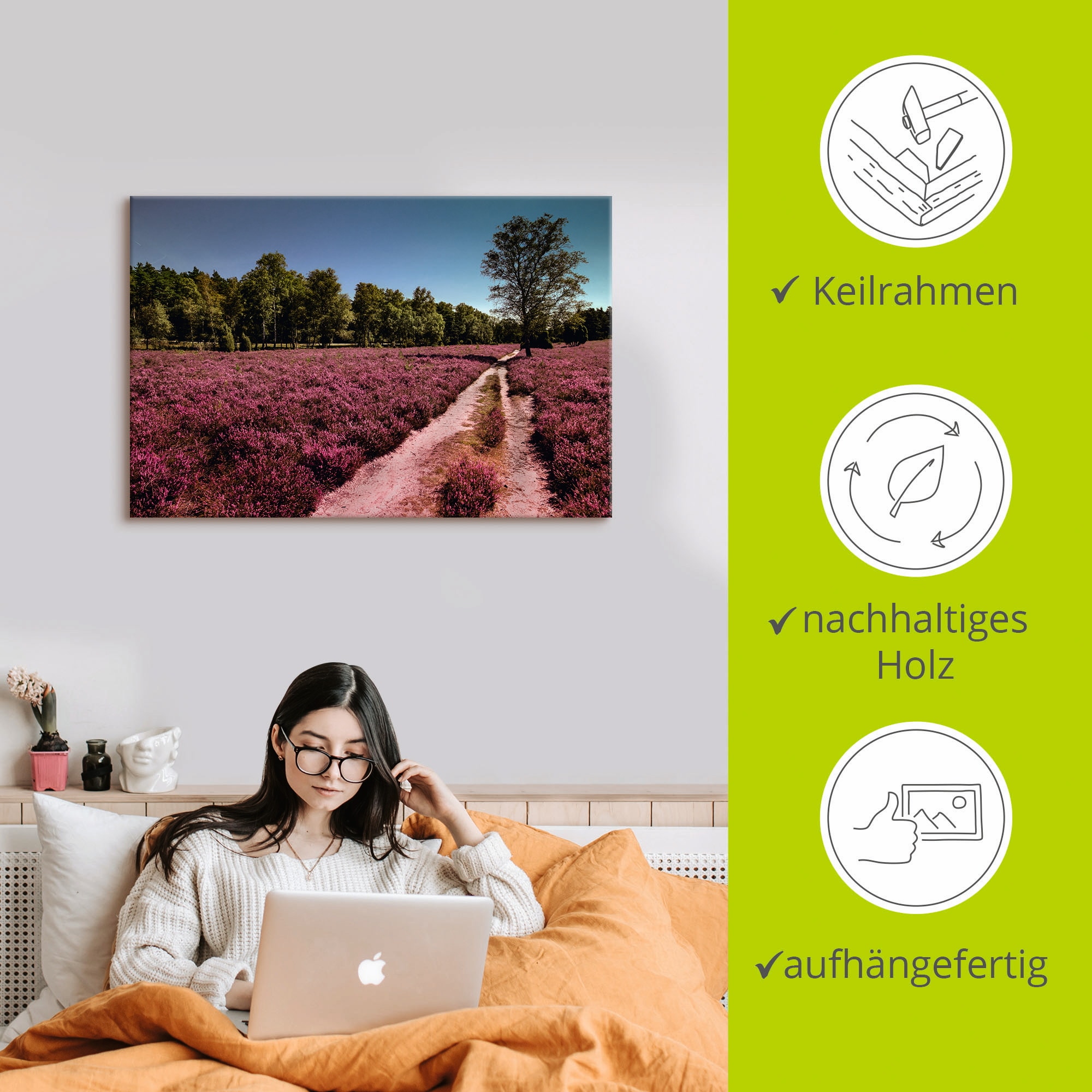 Artland Leinwandbild »Lüneburger Heide Romantik«, Blumenwiese, (1 St.), auf Keilrahmen gespannt