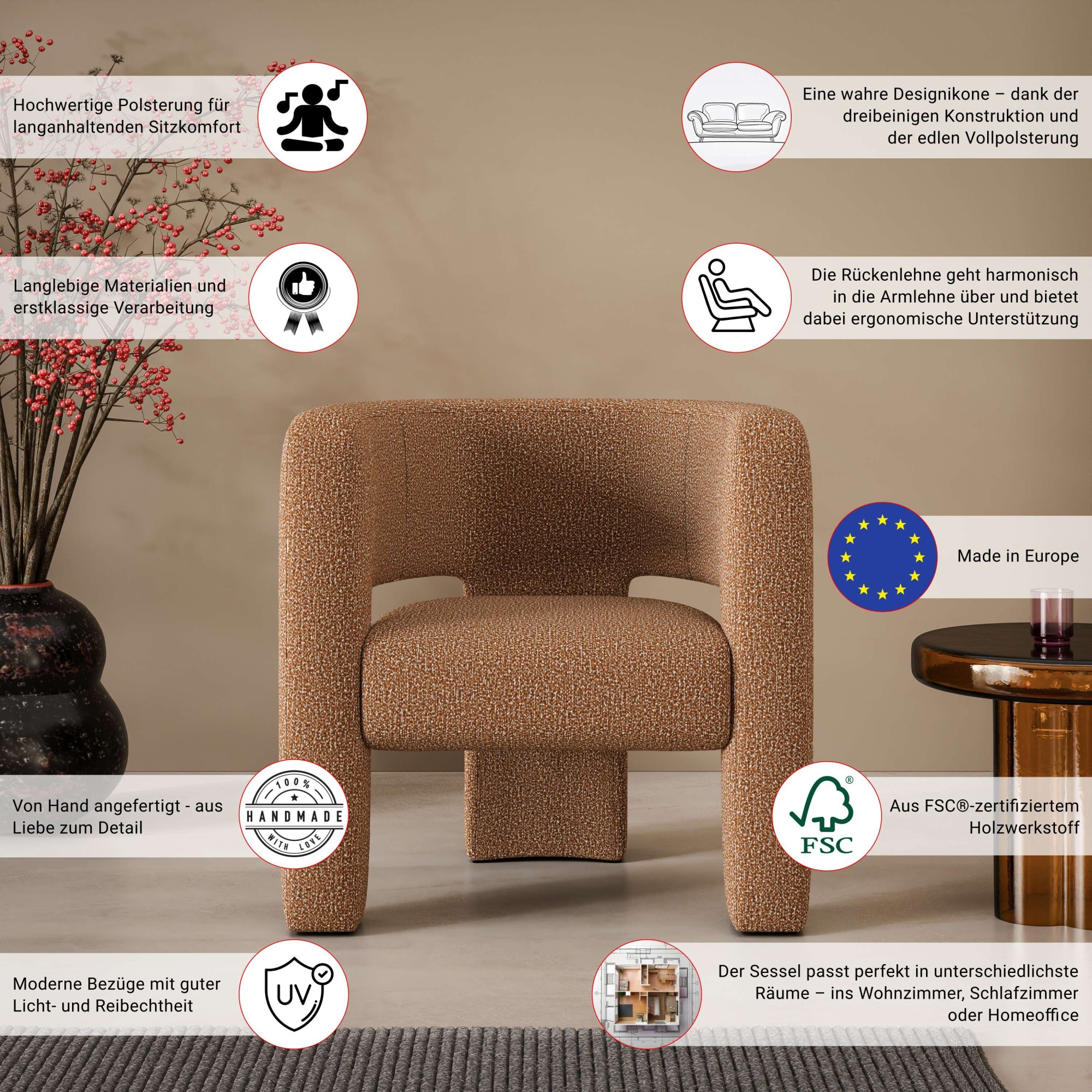 LeGer Home by Lena Gercke Sessel »Ohrensessel SELMIA Moderner Lounge-Sessel Einzelsitz, B/T/H 73/62/76cm«, Relaxsessel/Lehnstuhl, erhältlich in trendigen Stoff- und Farboptionen