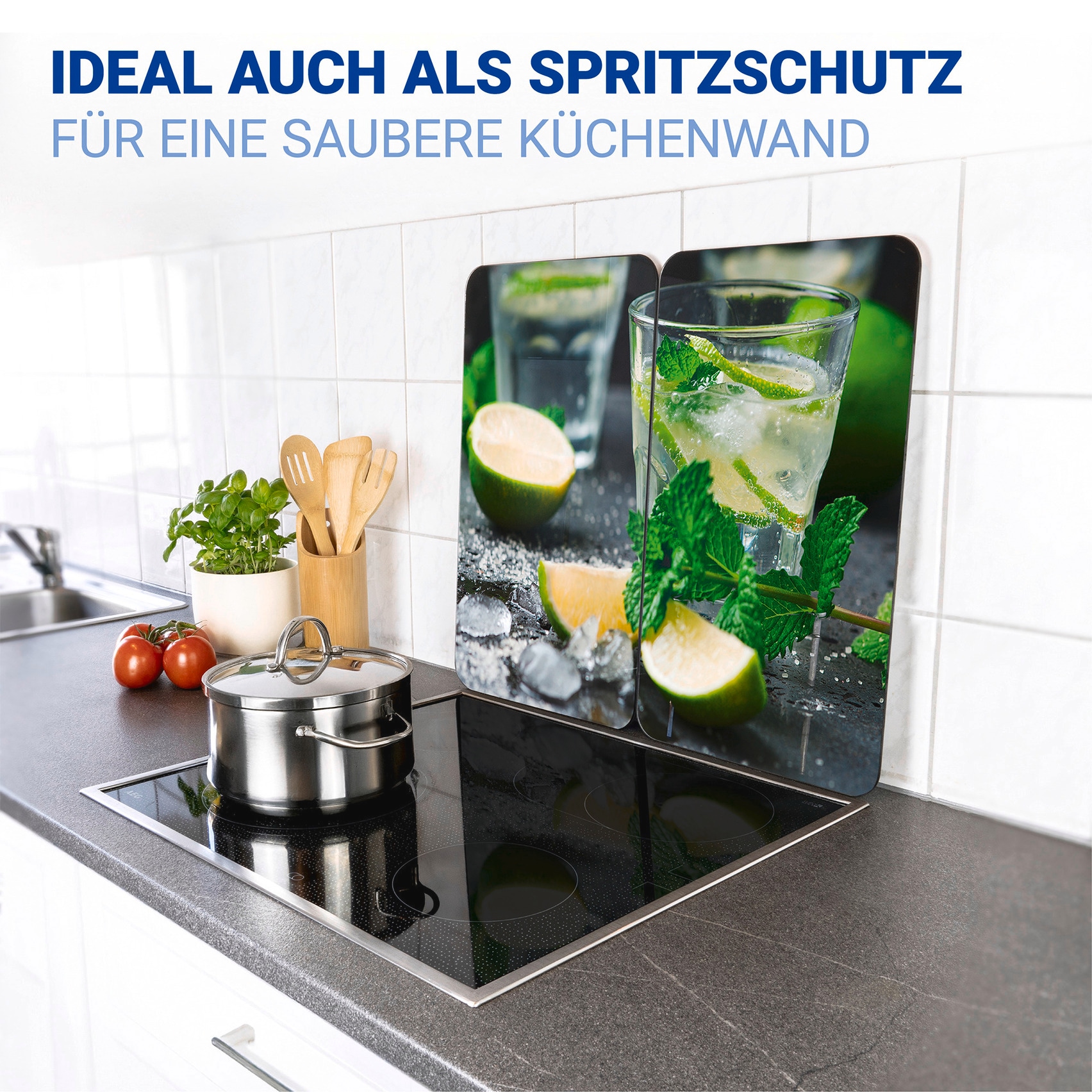 WENKO Herd-Abdeckplatte »Universal Modell Mojito«, (Set, 2 tlg.), Herdabdeckung für alle Herdarten, kratzfest, mit rutschfesten Füßen