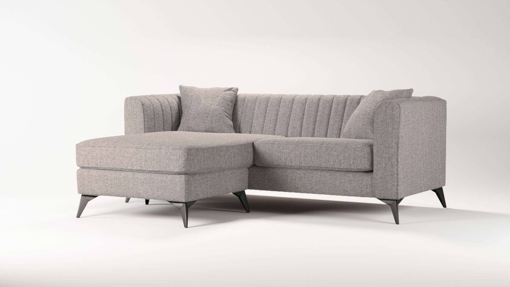 Places of Style Ecksofa »MATTHEW L-Form ideal für kleine Räume, Maße B/T/H: 201/162/74 cm«, elegantes Designsofa, feine Steppung im Rücken, incl. Zierkissen