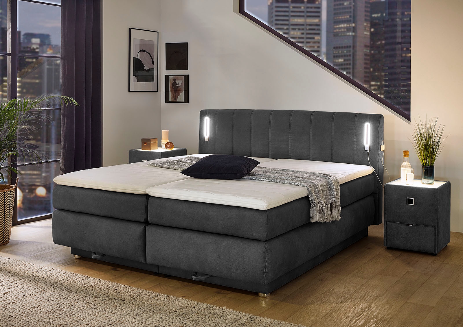 Jockenhöfer Gruppe Boxspringbett Kati, mit Topper, Bettkasten, dimmbare LED günstig online kaufen