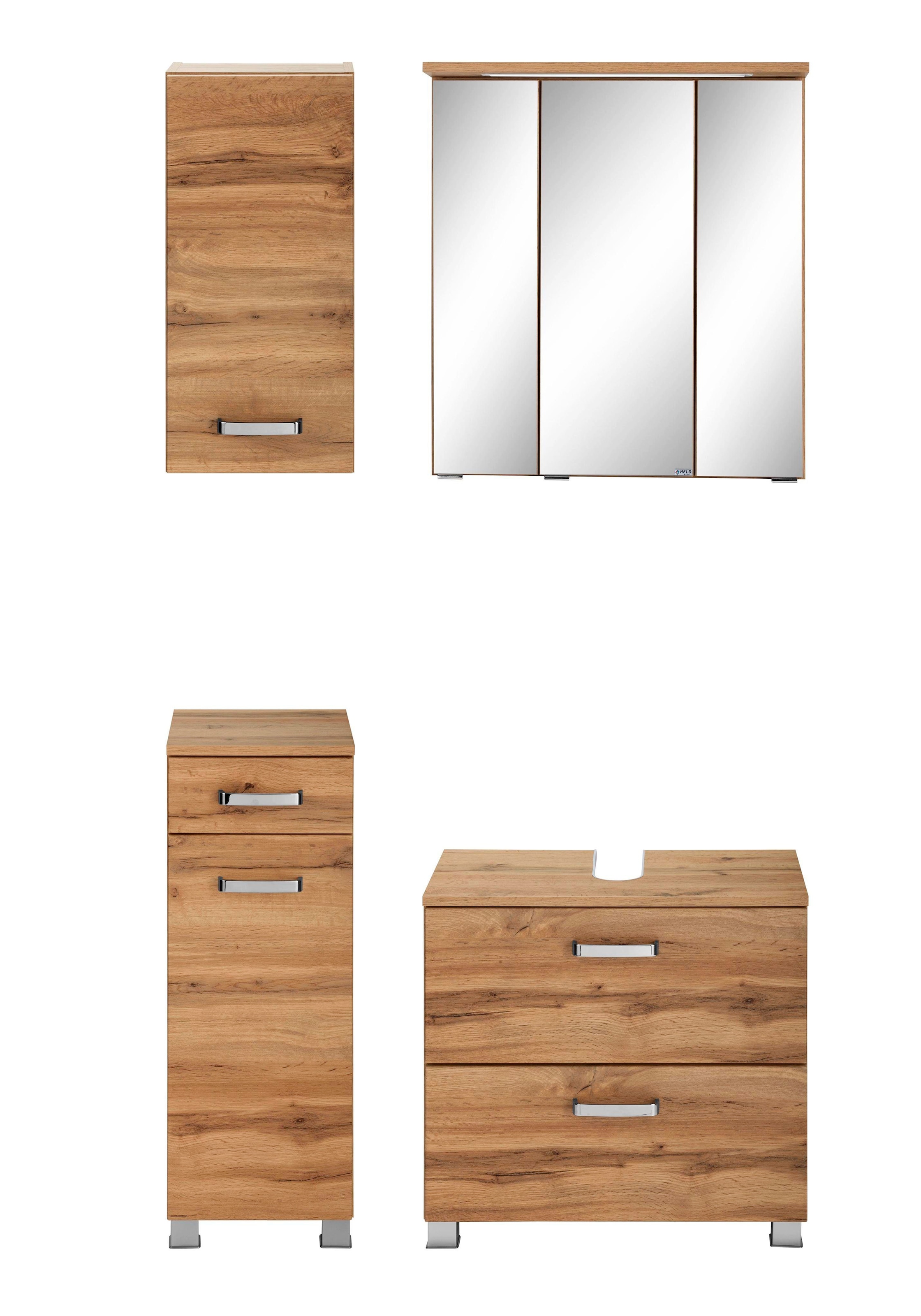 welltime Badmöbel-Set »Ravenna«, (4 St.), Hängeschrank, Unterschrank, Spiegelschrank, Waschbeckenunterschrank