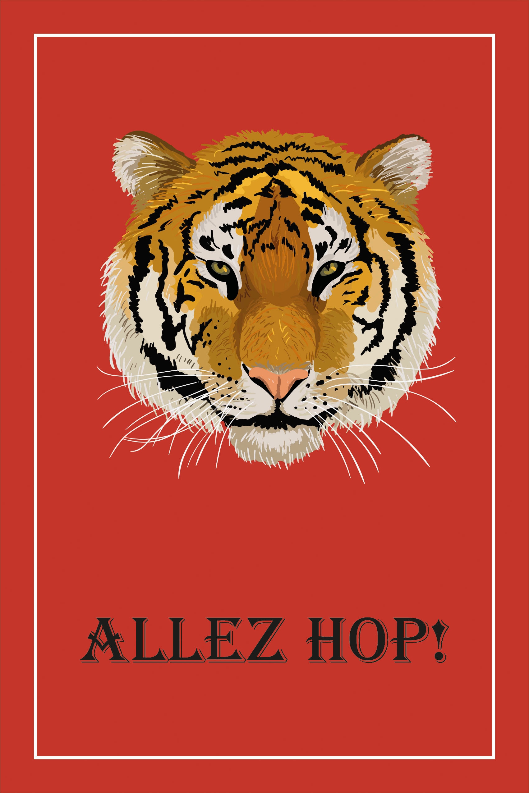 queence Leinwandbild "Tiger ALLEZ HOP", Kunst-Modern-Schriftzug-Tiere-Tiger günstig online kaufen