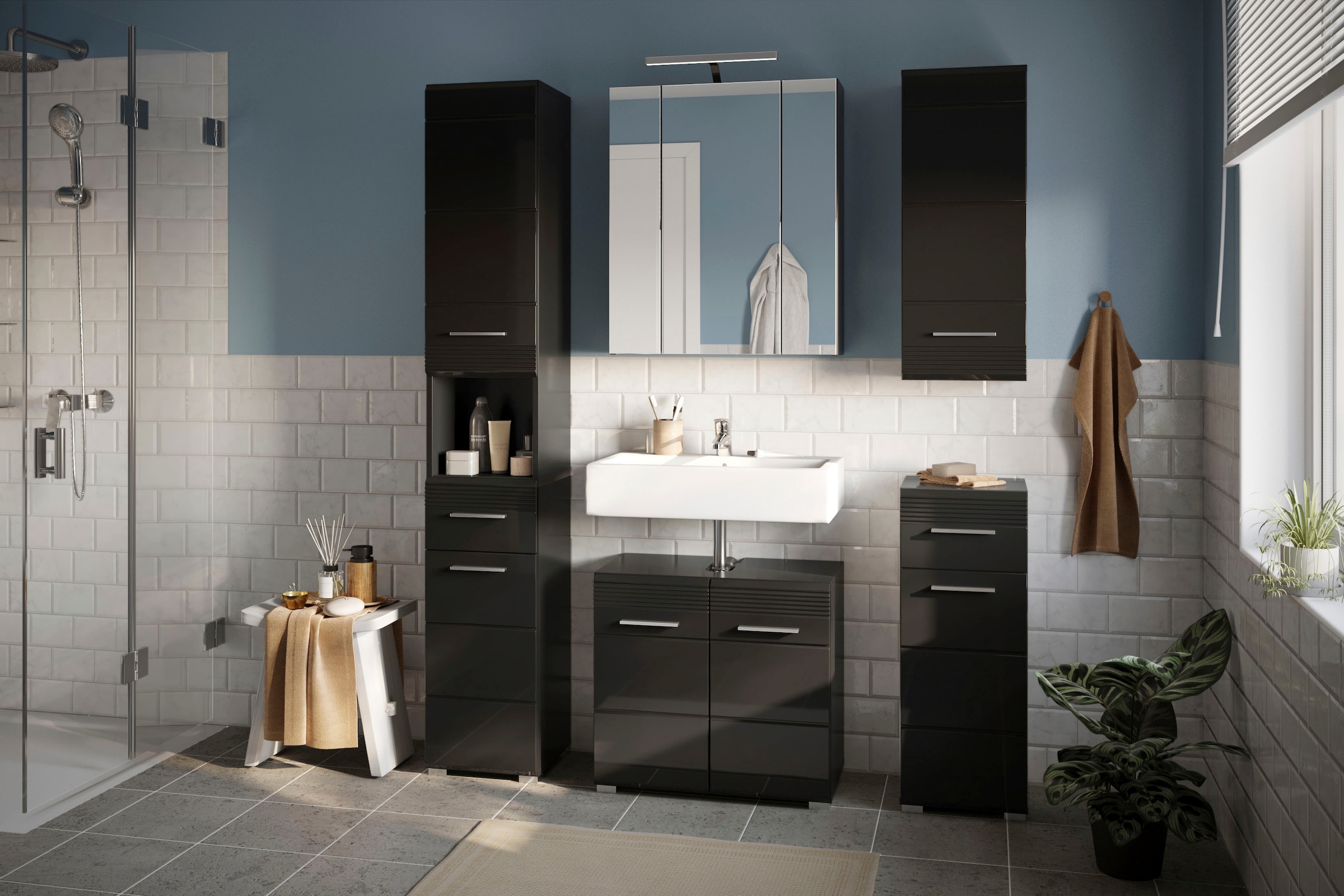 INOSIGN Badmöbel-Set »Malmö, 5 teilig, inklusive LED Beleuchtung, bestehend aus:«, (Set, 5 St.), Badmöbel, 5-tlg