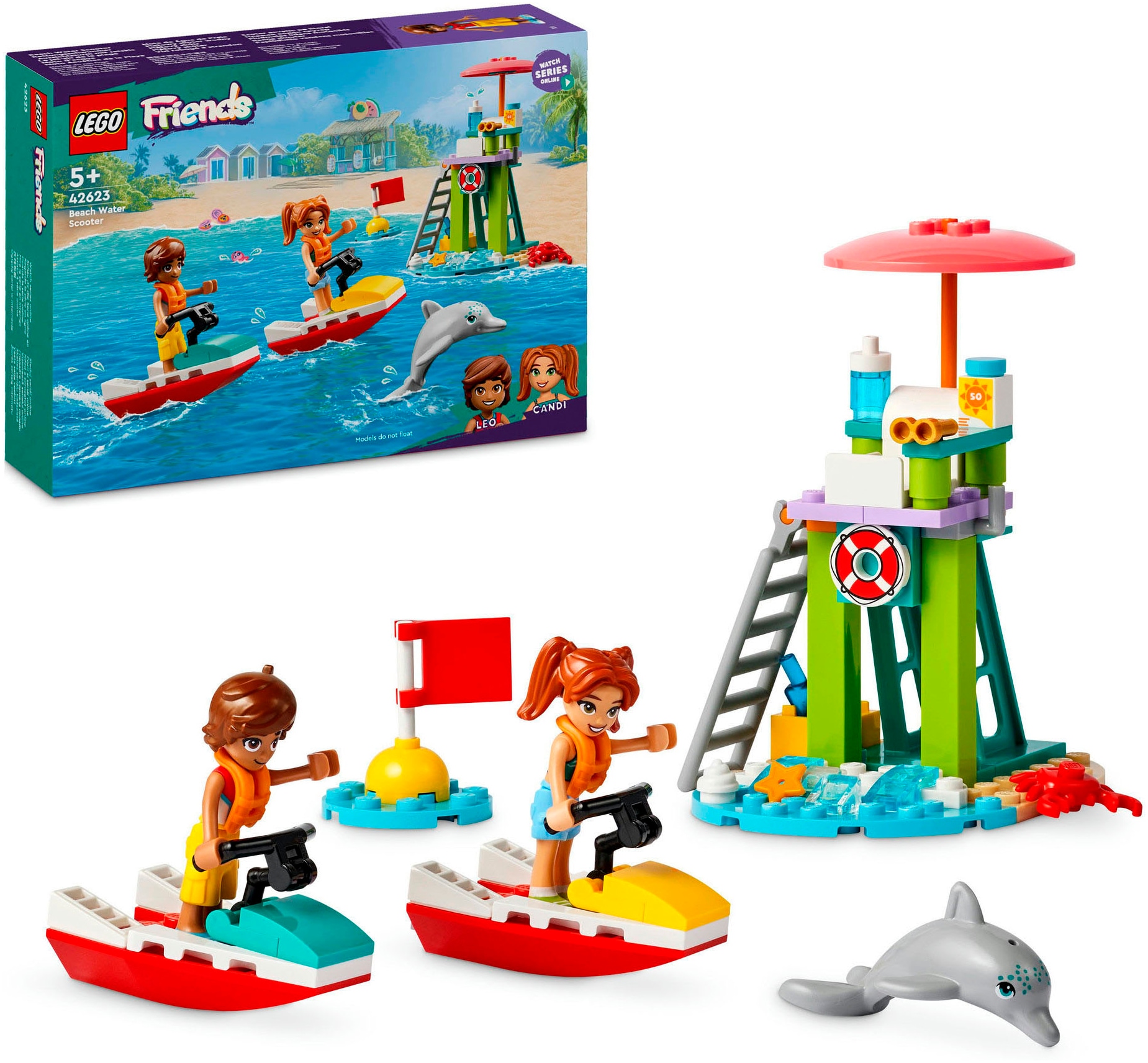 LEGO® Konstruktionsspielsteine »Rettungsschwimmer Aussichtsturm mit Jetskis (42623), LEGO Friends«, (84 St.), Made in Europe