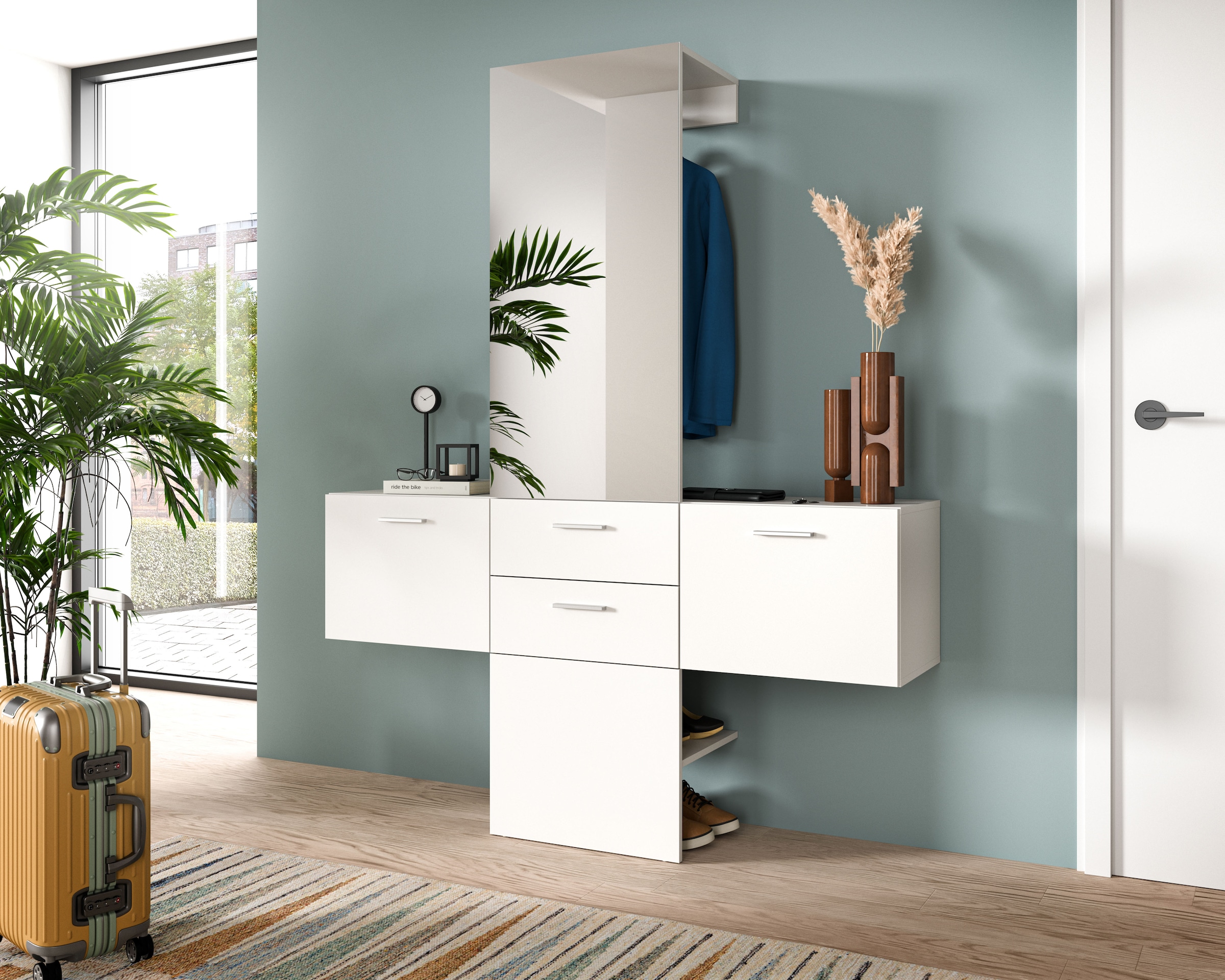 INOSIGN Garderoben-Set, (Set, 3 St.), Lumo, Garderobenset Breite 156 cm, Spiegel, 2 Schubladen, Flur, Diele