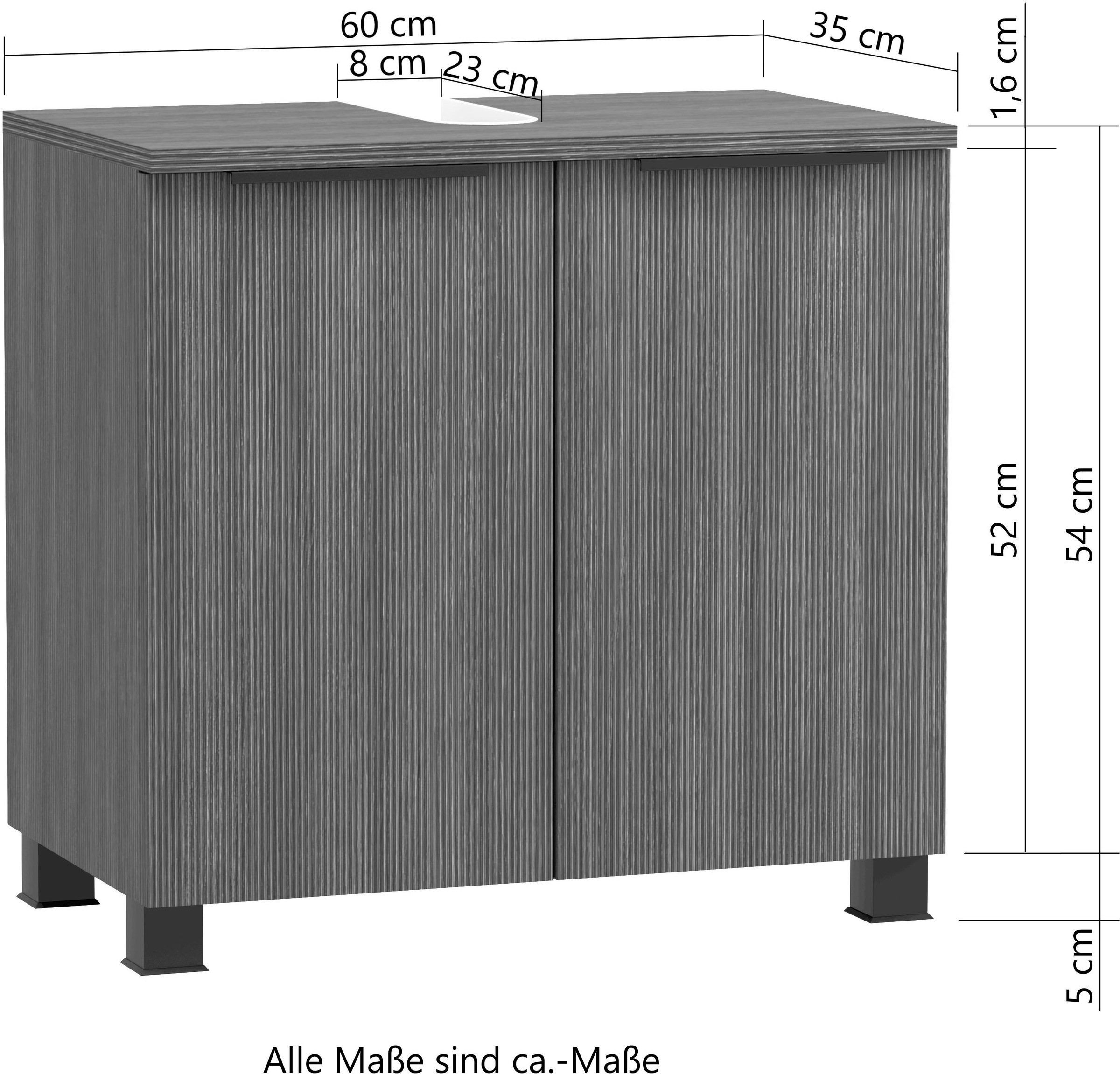 welltime Waschbeckenunterschrank, Welltime, Breite 60 cm, gedämpfte Scharniere, inkl. Siphonausschnitt