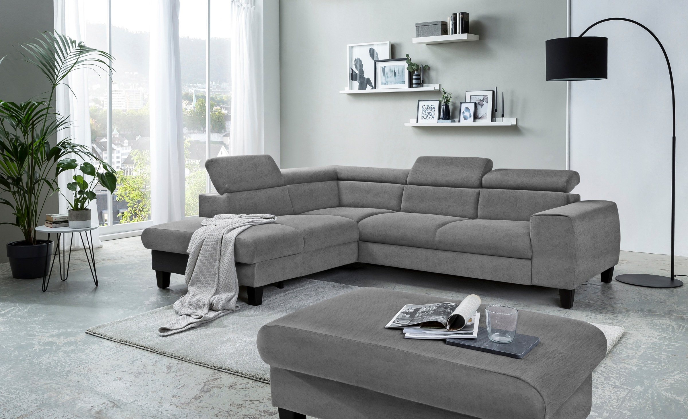 COTTA Ecksofa »Morven L-Form mit Kopfteilverstellung«, wahlweise mit Bettfunktion, Bettkasten & Wireless-Charger