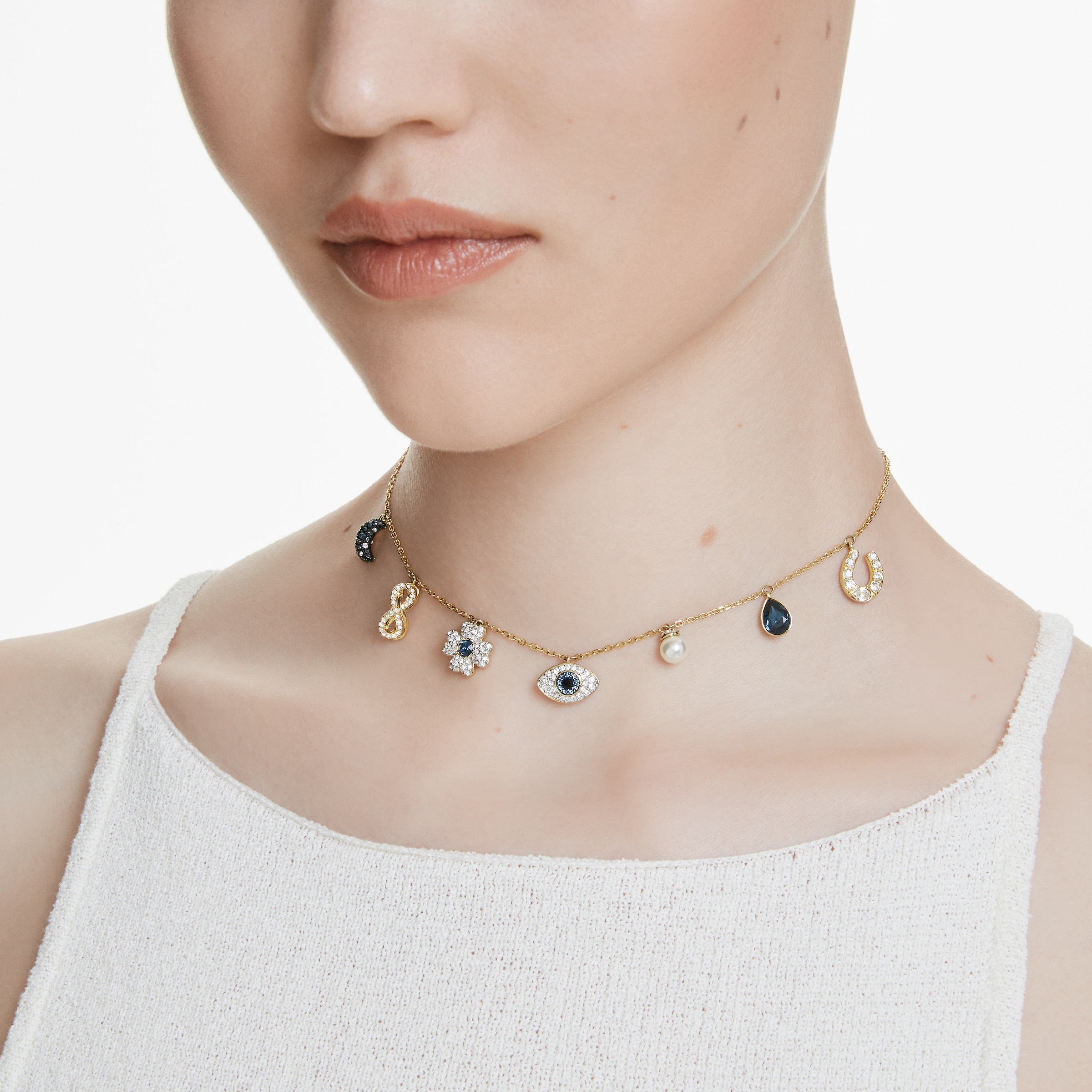 Swarovski Collier »Symbolica Mond Unendlich Glücksklee magisches Auge Hufeisen, 5692164«, mit Swarovski® Kristall - mit Swarovski® Perle