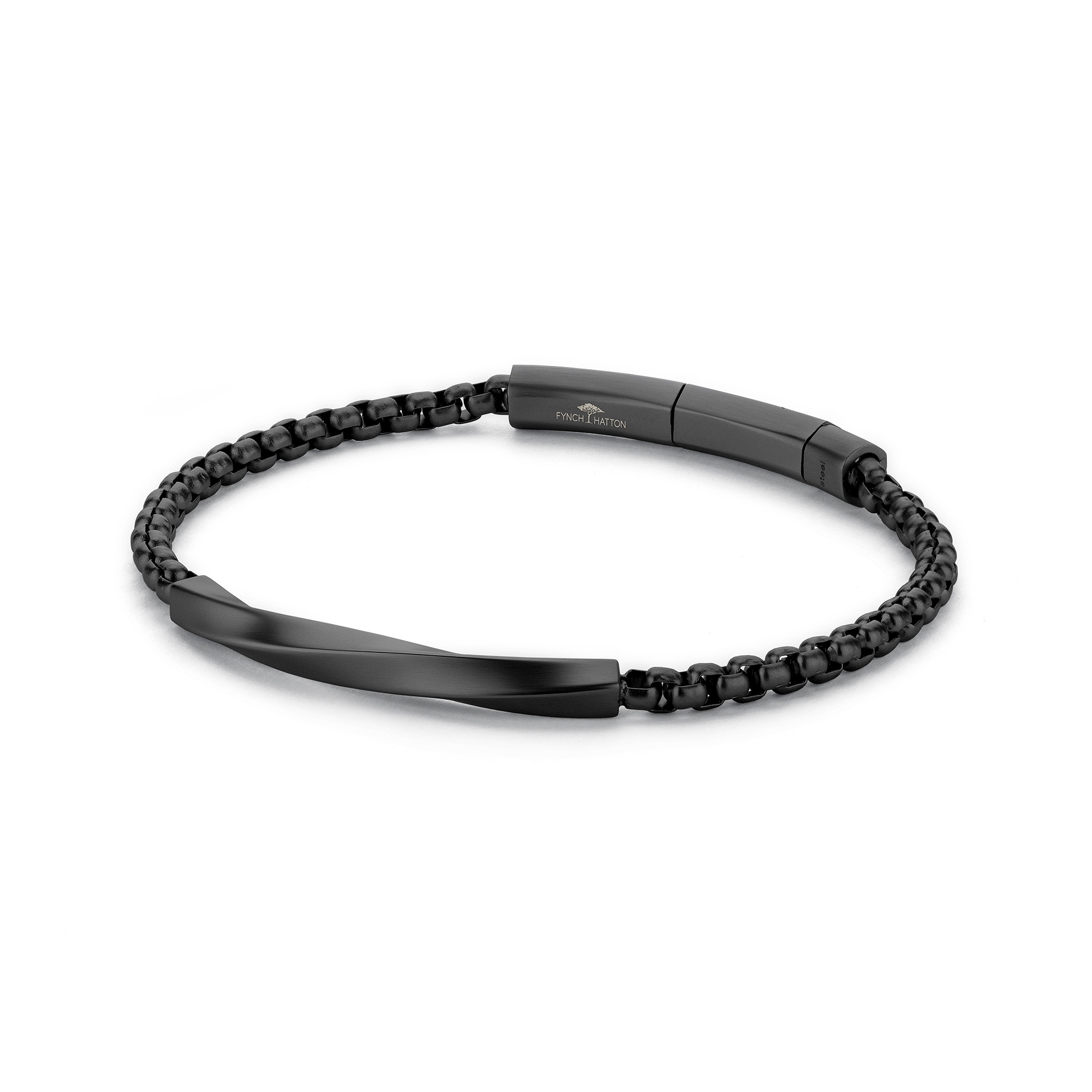 FYNCH-HATTON Herren Armband "Schmuck Geschenk Edelstahl Armkette The Twist", 18,5cm, Edelstahl, schwarz, Edelstahl, Armbänder