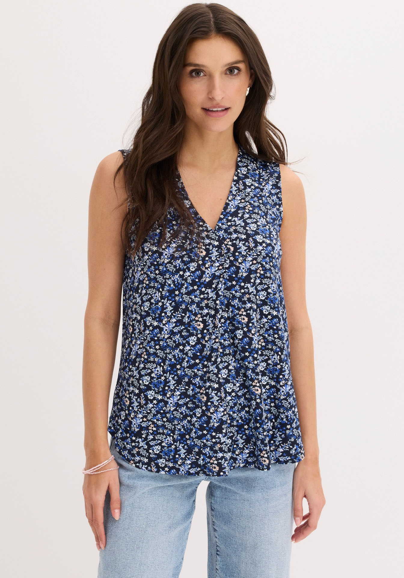 bonprix Shirttop mit V-Ausschnitt, mit eingelegter Falte, ärmellos
