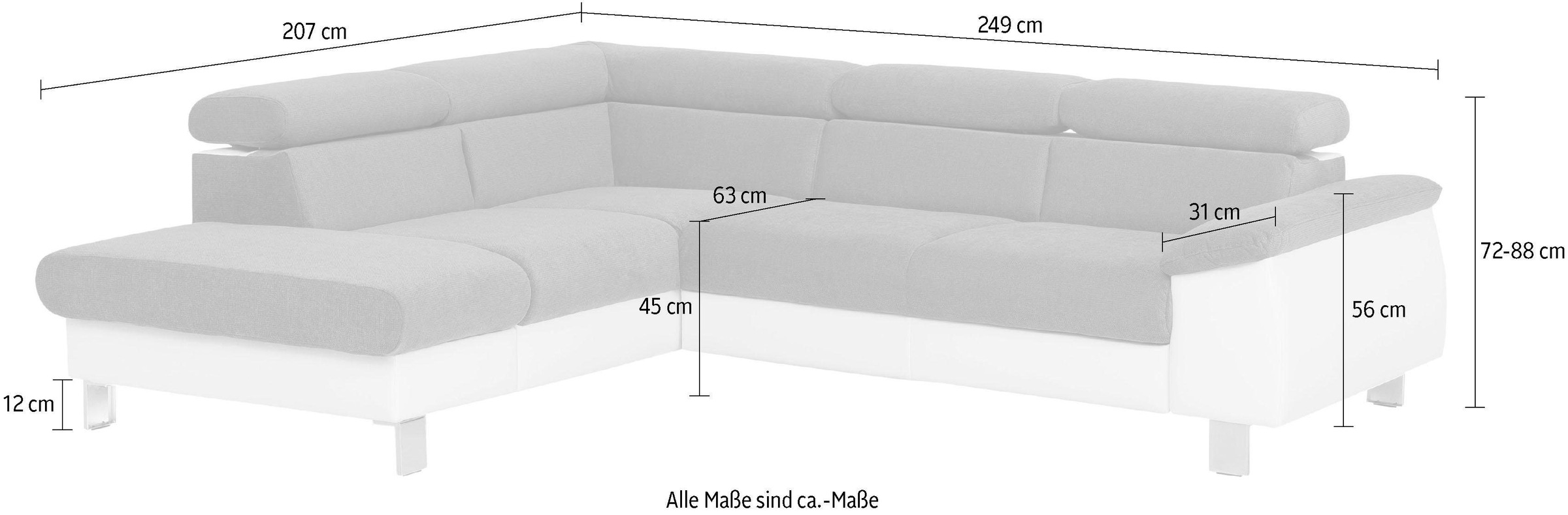 COTTA Ecksofa »Komaris L-Form mit Kopfteilverstellung«, wahlweise mit Bettfunktion, Bettkasten & Beleuchtung