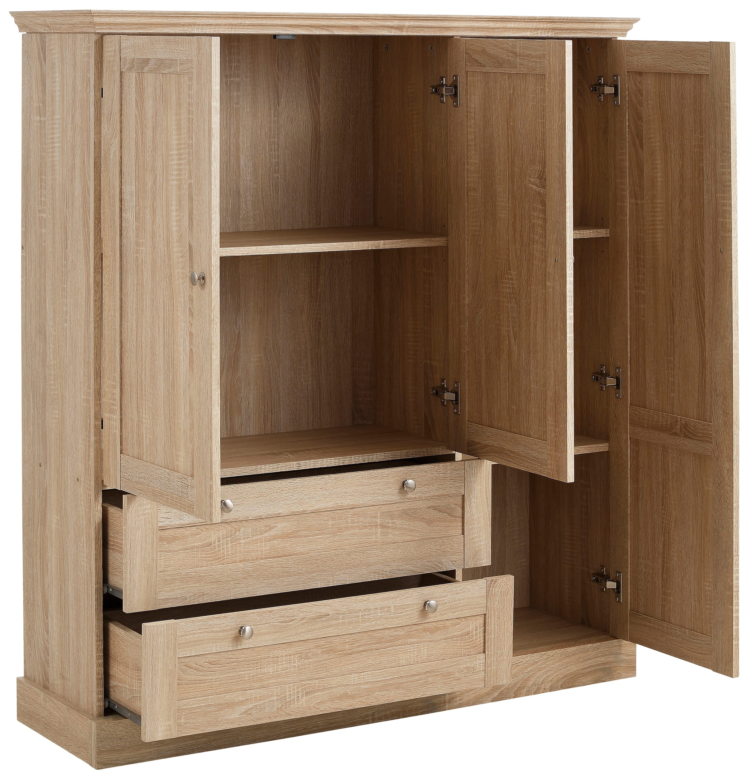 Home affaire Drehtürenschrank »Binz, Wäscheschrank, Mehrzweckschrank, skandinavischer Landhausstil«, (B/H/T ca. 122/130/35 cm), viele Stauraummöglichkeiten, Metallgriffe, Türen mit Rahmen/ Kassetten
