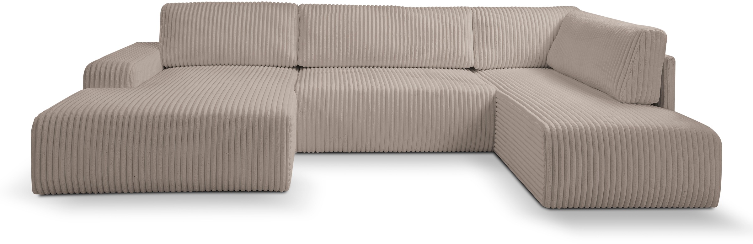 WERK2 Wohnlandschaft »Rotterdam-U, U-Form, in kuschelweichem Cord oder Breitcord«, Design Sofa mit Schlaffunktion & Bettkasten, Breitcord, Taupe