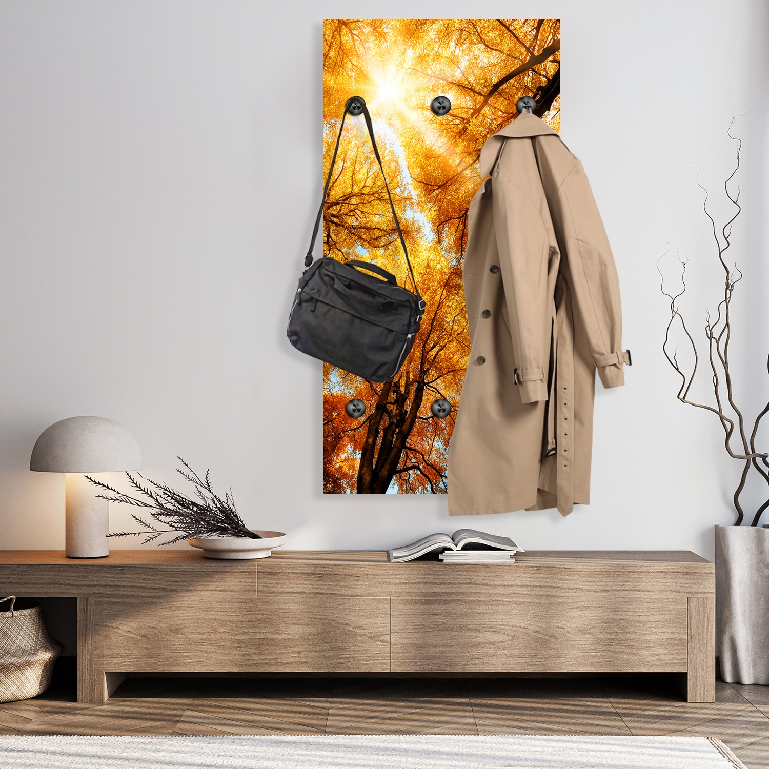 queence Wandgarderobe "Herbst Sonnenaufgang im Wald" 1 Stk. tlg. Wandpaneel günstig online kaufen
