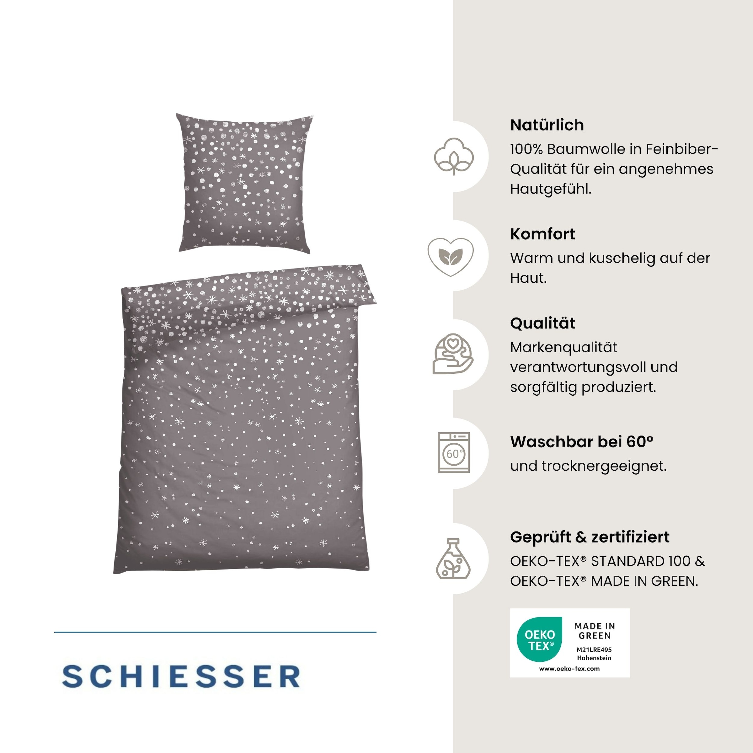 Schiesser Bettwäsche »Runa aus weicher Baumwolle mit coolem Winter-Print« 2 Stk. OEKO-TEX® MADE IN GREEN-zertifiziert
