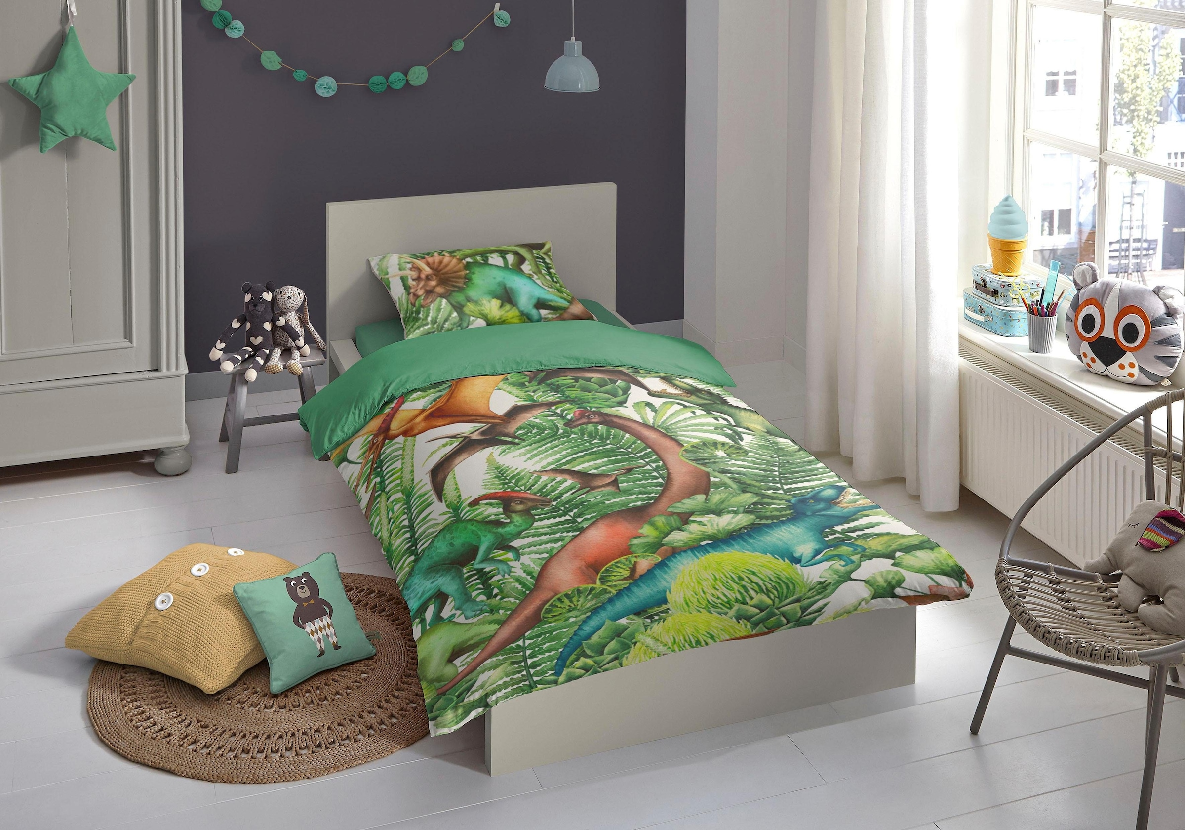 Kinderbettwäsche GOOD MORNING, bunt, Renforcé, Obermaterial: 100% Baumwolle, Bettwäsche, "Prehistoric", Baumwolle, 135x200, Reißverschluss,