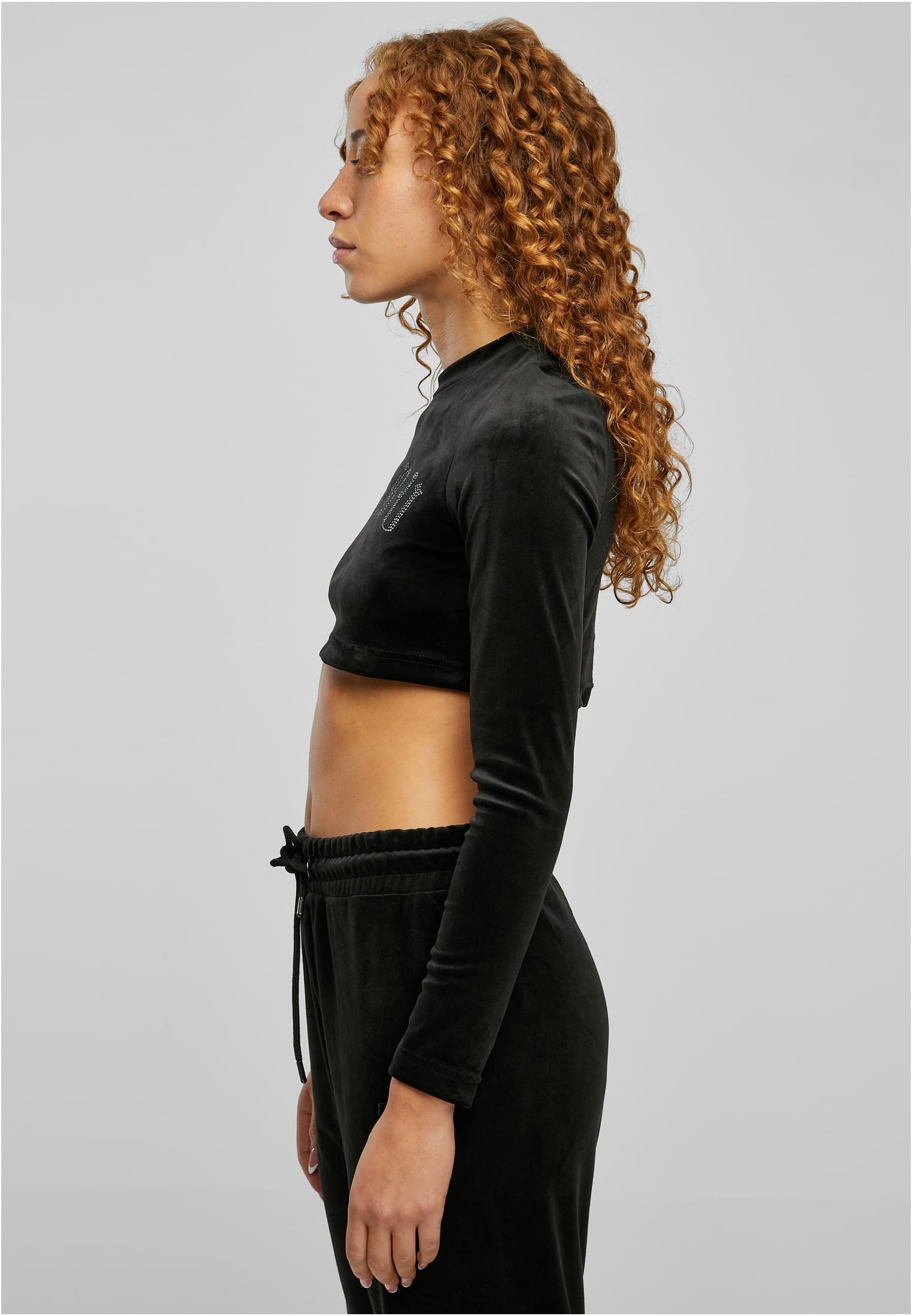 Fubu Longsleeve »Fubu Damen FW224-018-1 Old English Rhinestone Velours LS black«, (1 tlg.)