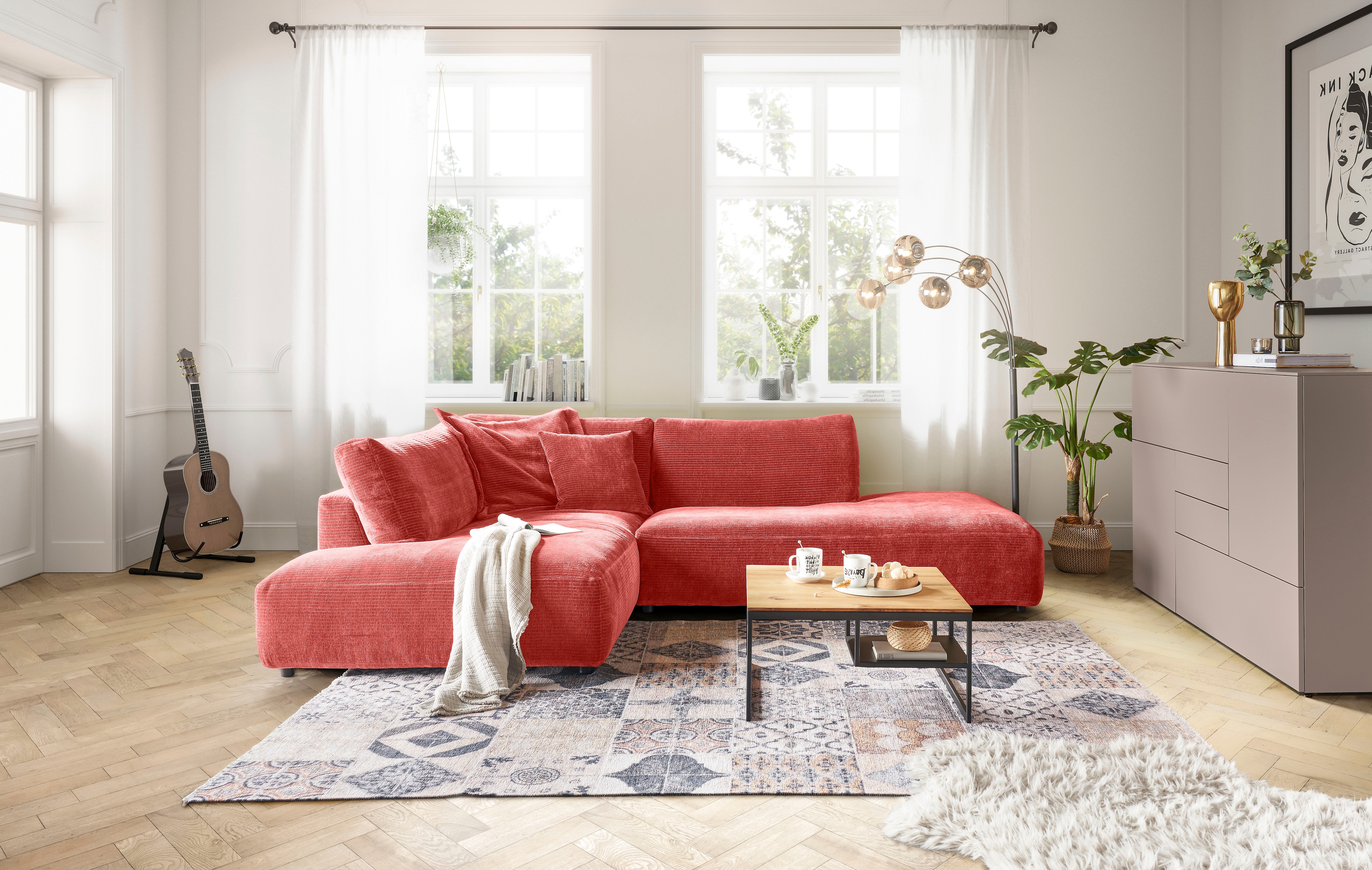 Musterring Ecksofa "Lucia bequem, elegant & zeitlos, elegante Sofa ohne Armlehnen" mit großem Longchair, verschiedene Farben, B304 x T224 cm