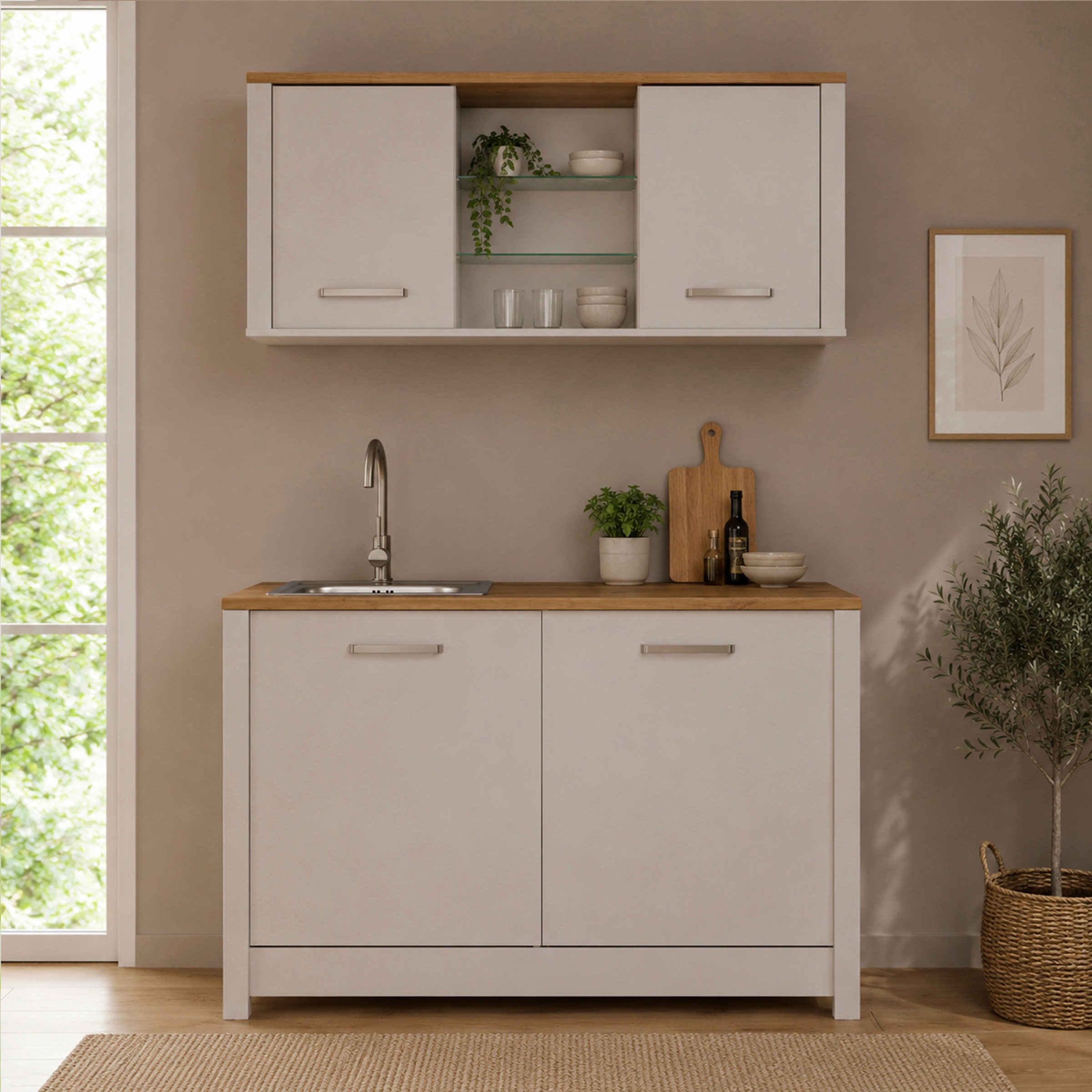 Inter Link Pantryküche »Pienza, Miniküche, Singleküche, Einbauküche, Kochnische« Ohne E-Geräte, für Spüle & Spülmaschine, Soft-Close, B: 130 cm