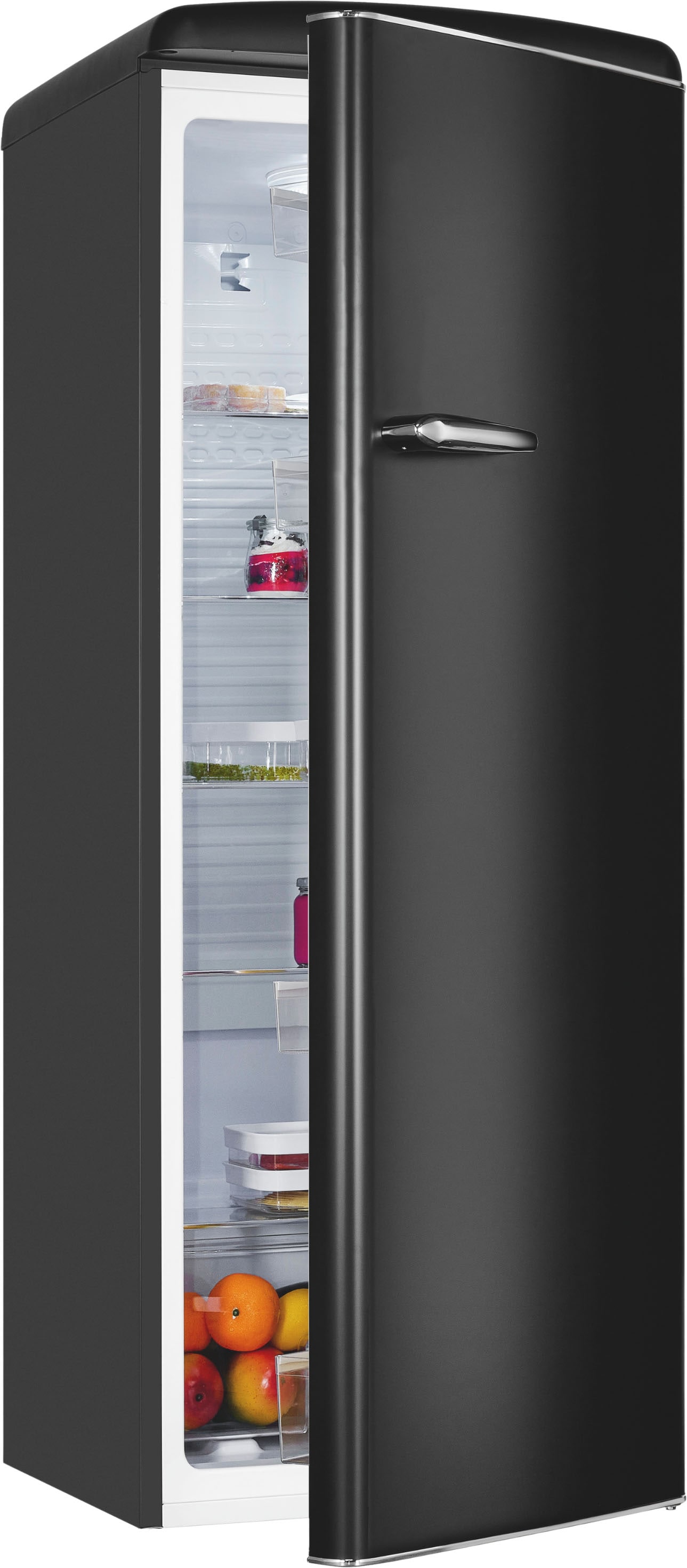 exquisit Kühlschrank »RKS325-V-H-160C mattschwarz« 146,5 cm hoch 54,5 cm breit LED-Beleuchtung, verstellbare Glasböden, Retro-Design