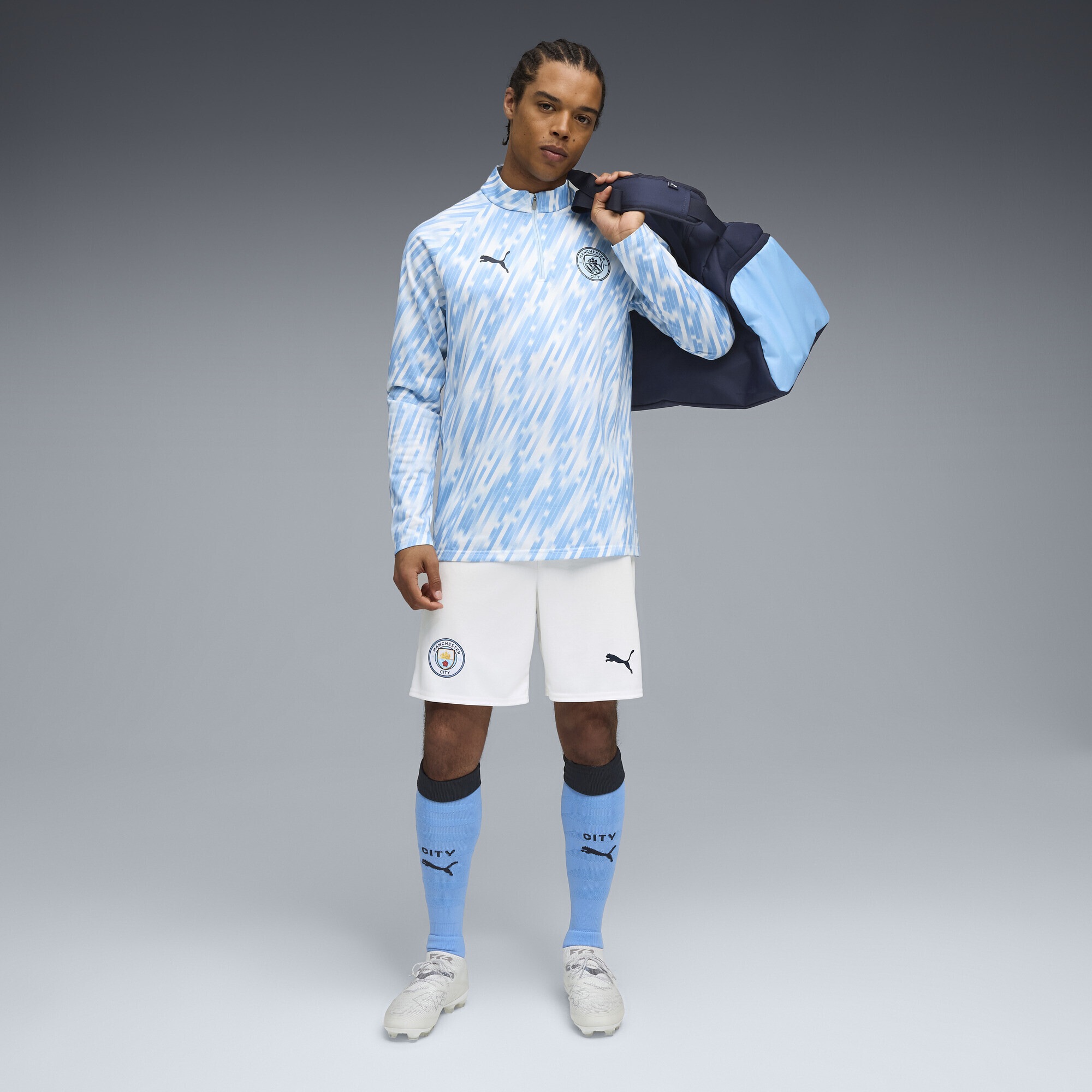 T-Shirt PUMA "Manchester City Aufwärmtop Herren", Herren, Gr. XL, blau (silber sky blau), Obermaterial: 100% Polyester, slim fit, Rundhals, Shirts T-Shirt 3