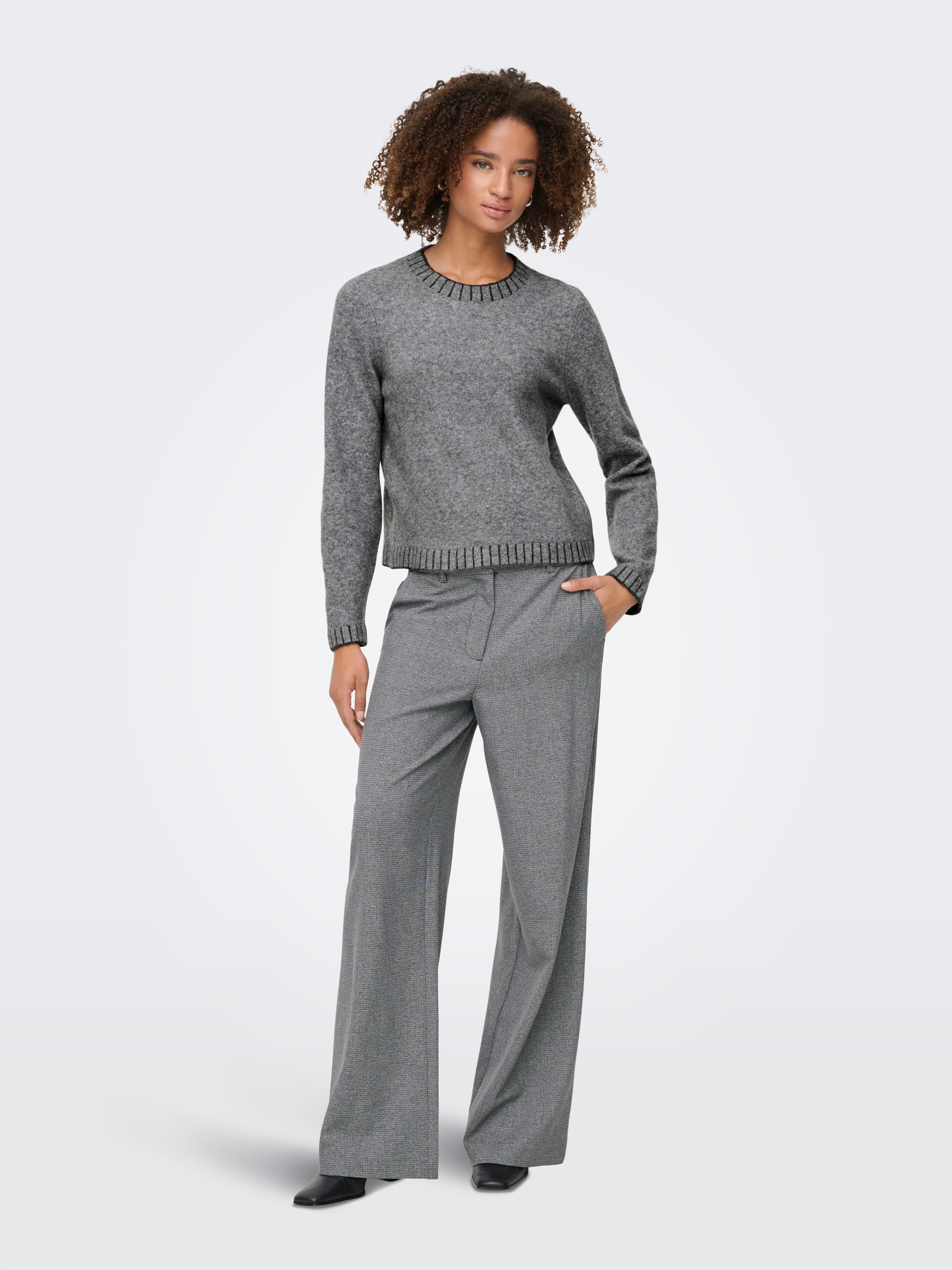 ONLY »ONLFINA LS STITCH O-NECK CC KNT« Materialmix, normal geschnitten