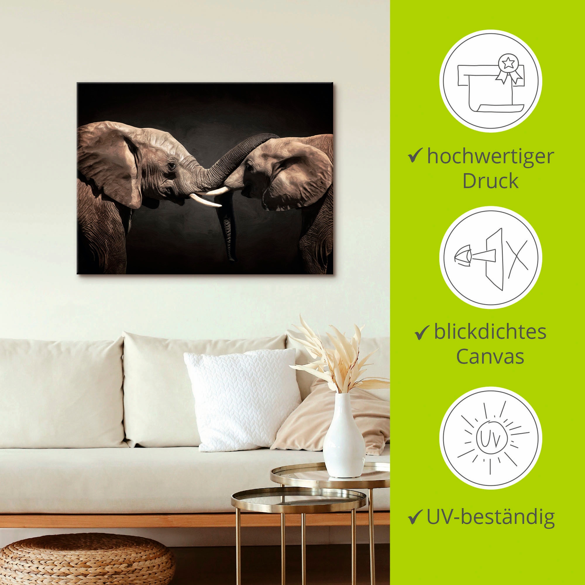 Artland Wandbild »Zwei Elefanten«, Wildtiere, (1 St.), als Leinwandbild, Poster, Wandaufkleber in verschied. Größen