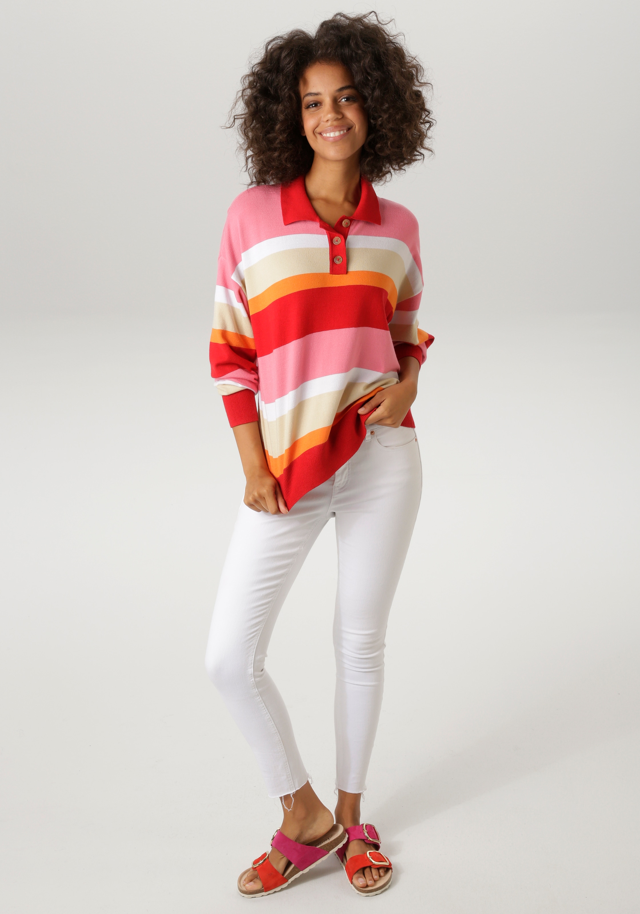 Aniston CASUAL Strickpullover mit Polokragen und kurzer Knopfleiste - NEUE KOLLEKTION