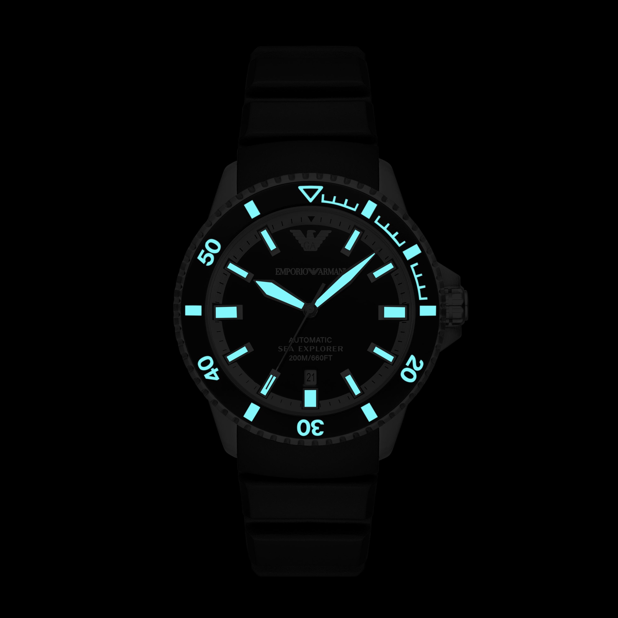 Emporio Armani Automatikuhr, Armbanduhr, Herrenuhr, Mechanische Uhr, Silikonarmband, analog, Tag